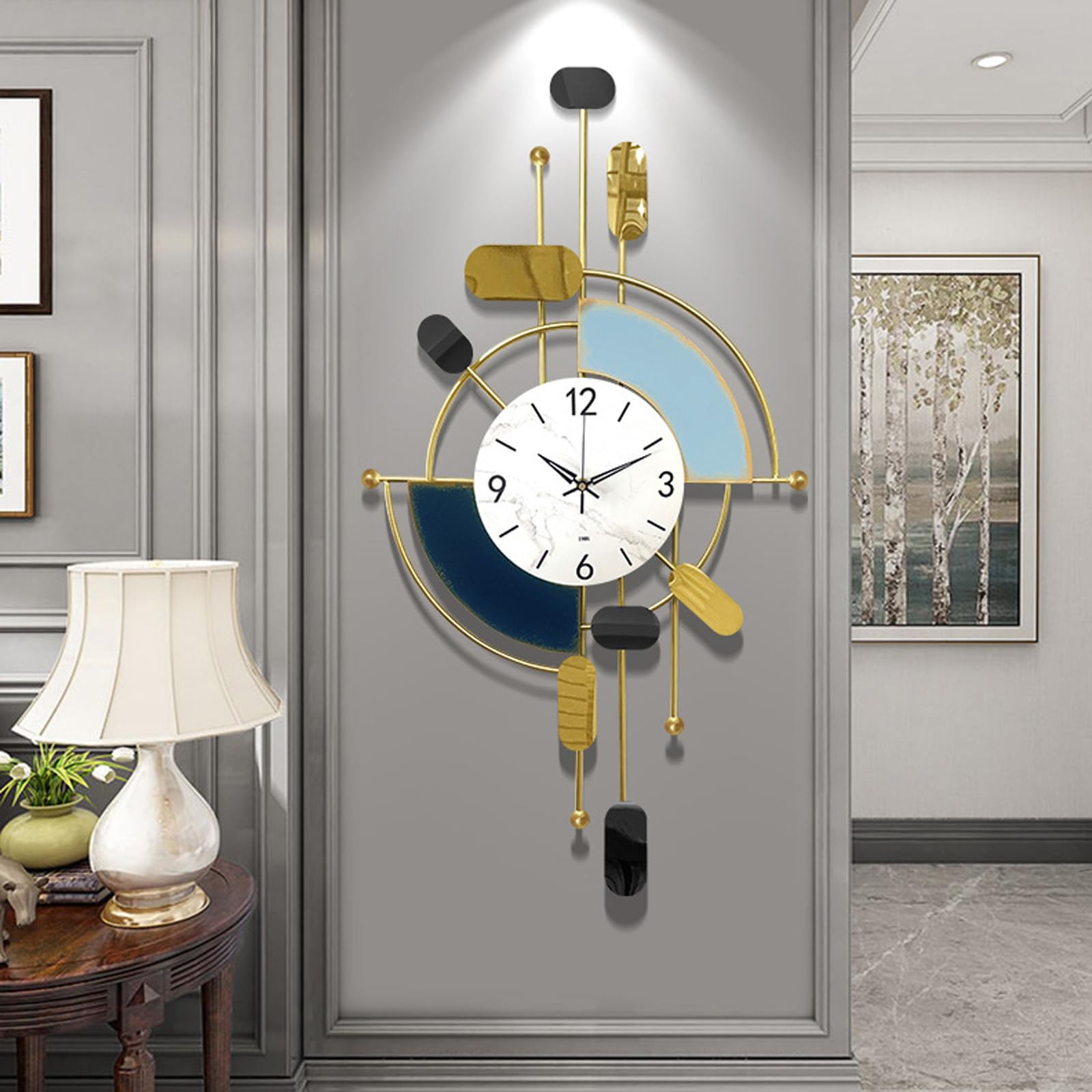 Horloge murale noire 90 cm à pendule silencieuse pour grand salon