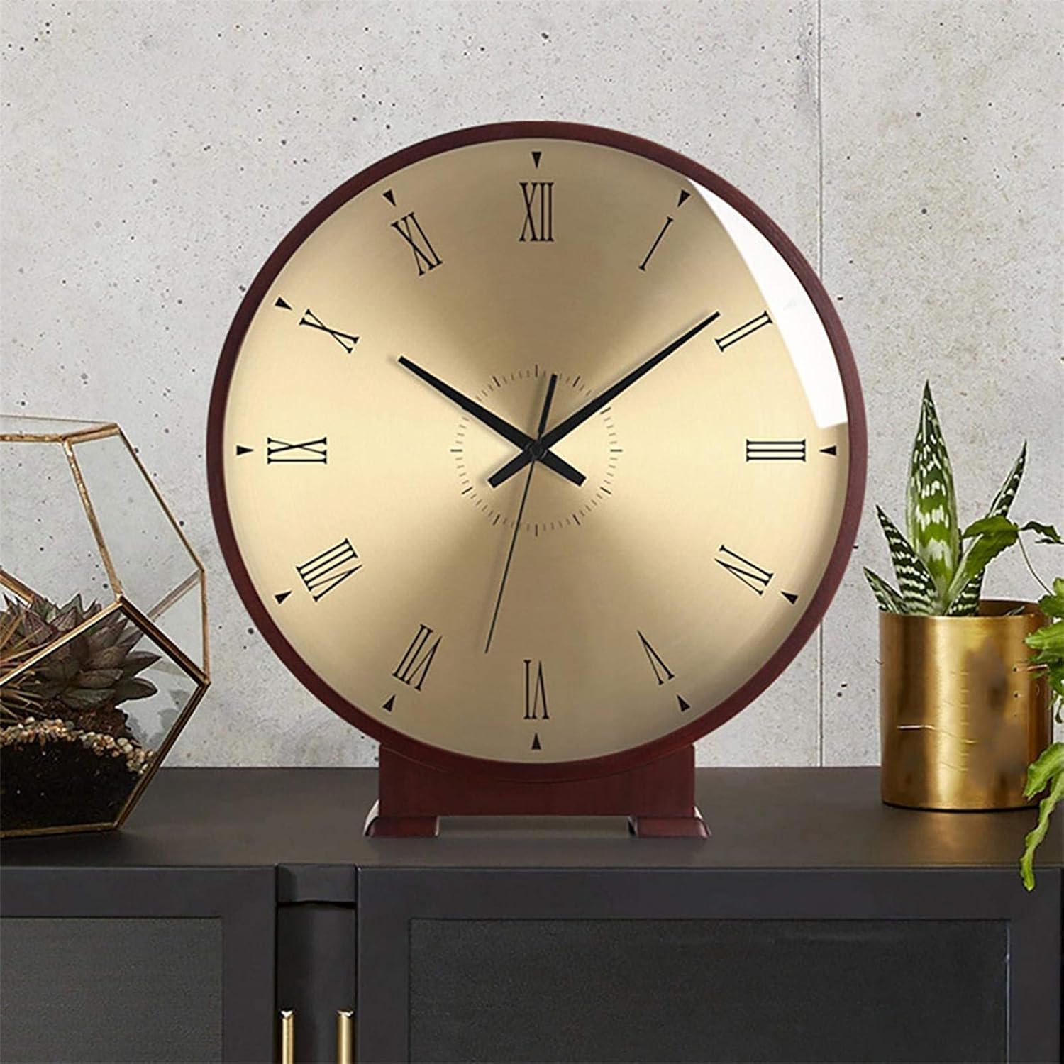 Vintage Style Desk Clock Mantel Clocks Watches Shelf Fireplace Decorative Four Shelf for Living Room Decor, Battery Operated, Silent Wood Mantle Clock 101