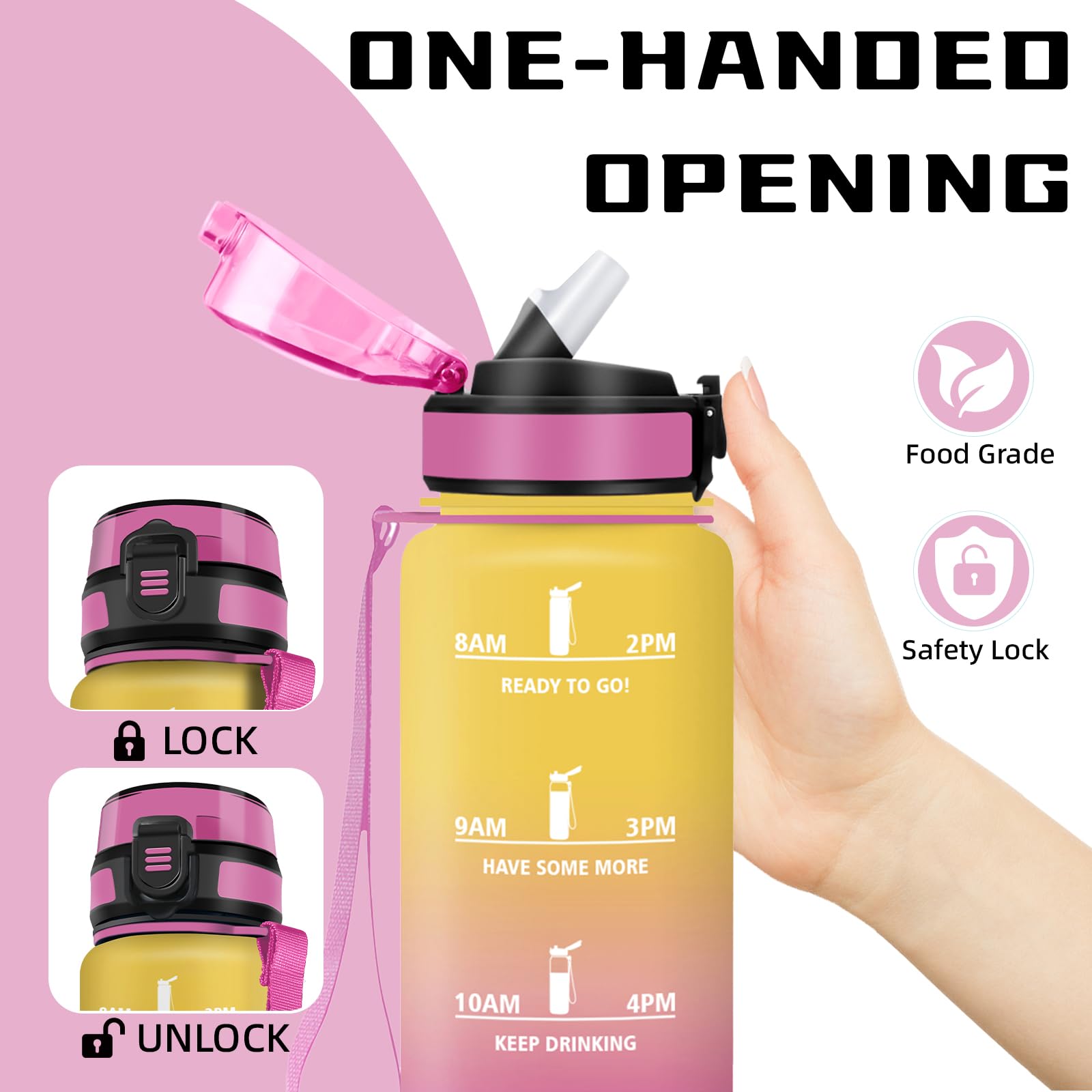 Mujigaga Borraccia 1 litro, Borraccia con Cannuccia, Senza Perdite, Borraccie Palestra, Facile da Trasportare, Borraccie Motivazional, Borracce per Scuole, Yoga, Ciclismo, Campeggio, Nuotare