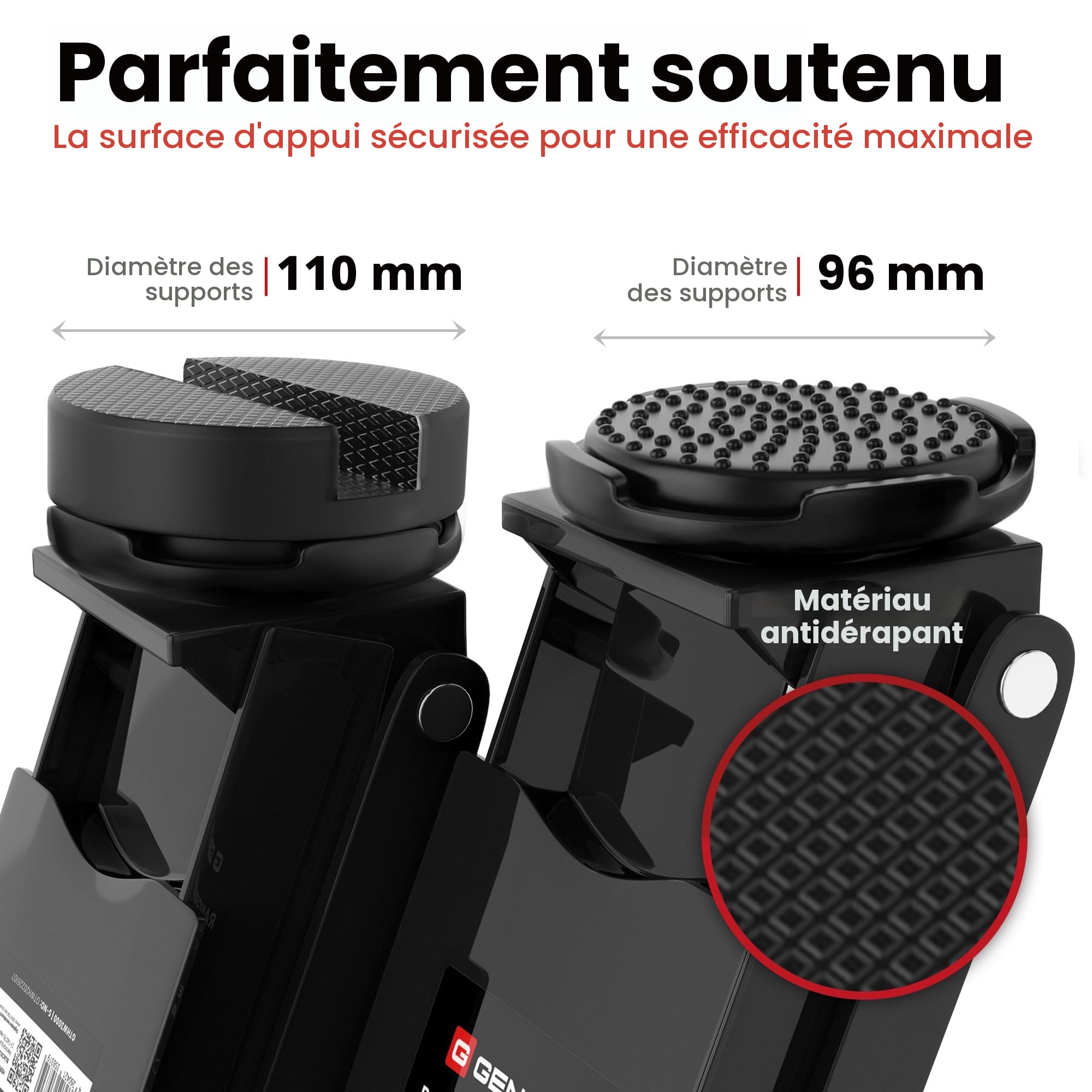 Cric hydraulique 3T - Plat 75-505 mm avec 2 patins en caoutchouc - Cric professionnel pour voiture et SUV - Avec roulettes à 360° - Noir