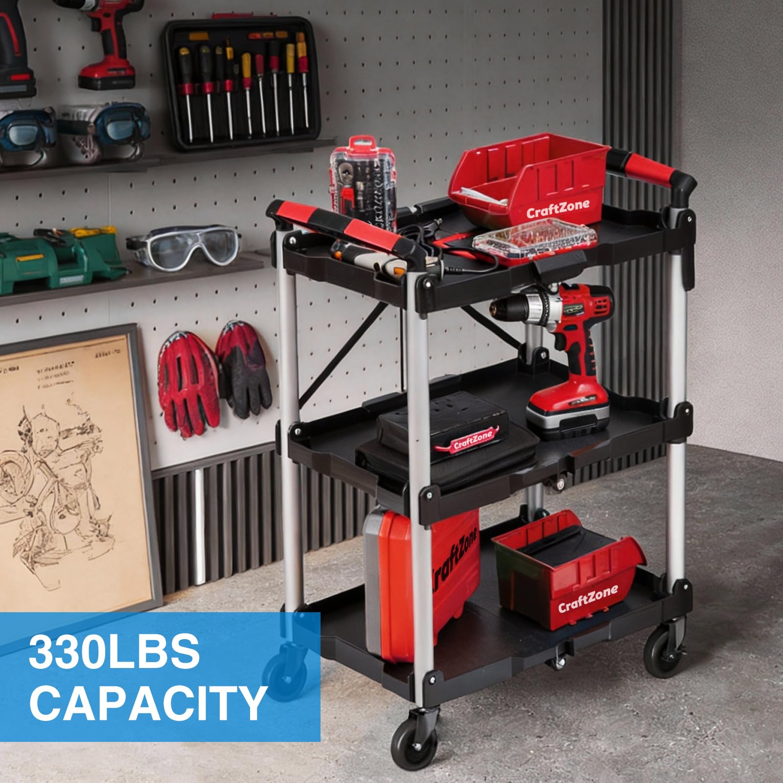 Custom Service Cart Snapklik.com : Folding Service Cart,Rolling Utility Cart,330 LBS ...