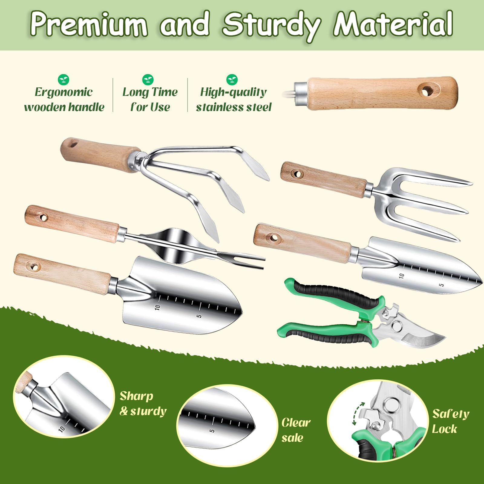 Gartenwerkzeug Set 12 Stück, Schwerlast Edelstahl Gartengeräte Set | mit Aufbewahrungstasche, ergonomischem Anti-Rutsch-Griff & Umtopfhilfe,Gartengeschenk für Frauen, Männer und Gartenliebhaber