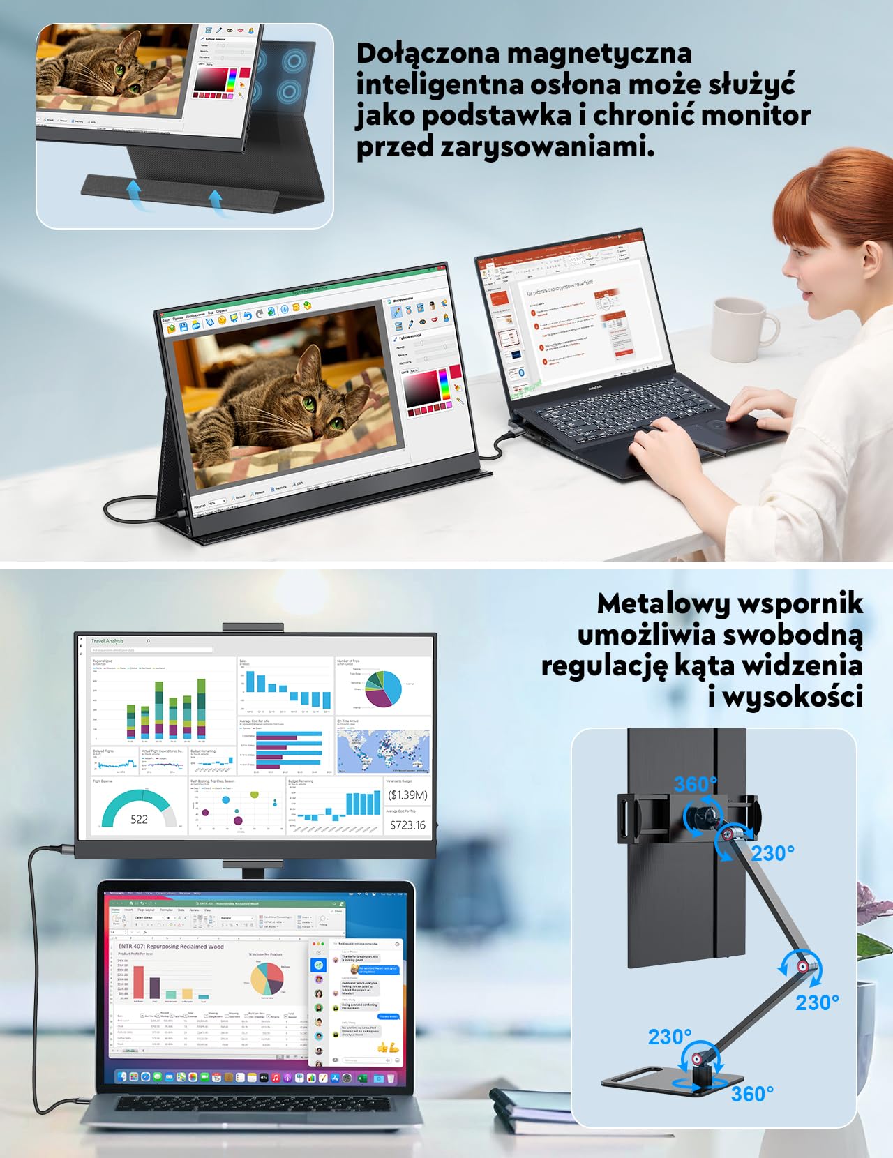 MAGICRAVEN Przenośny monitor 15,6" 1080p FHD laptop rozszerzenie monitor IPS Screen, monitor laptopa z głośnikiem, ekran do laptopa/komputera/telefonów/PS45/X-Bo z HDMI/USB C i uchwytem
