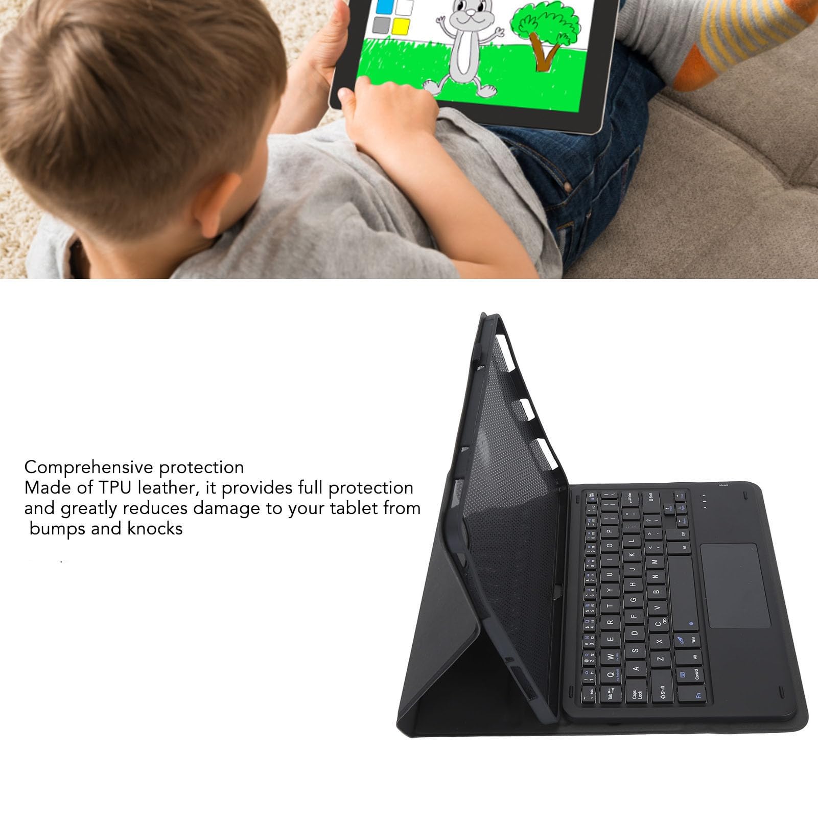 Étui pour Clavier et Tablette de 11 Pouces, Mince et Léger, sans Fil, Bluetooth, Détachable, pour Une Saisie et Une Navigation Efficaces à la Maison (Black)