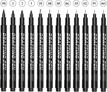 Fineliner Pens Black Set, 12 Pcs Art Pens, Waterproof Technical Drawing Pens, Ink Pens for Technical Drawing, Sketching, Writing, Anime, Illustrations