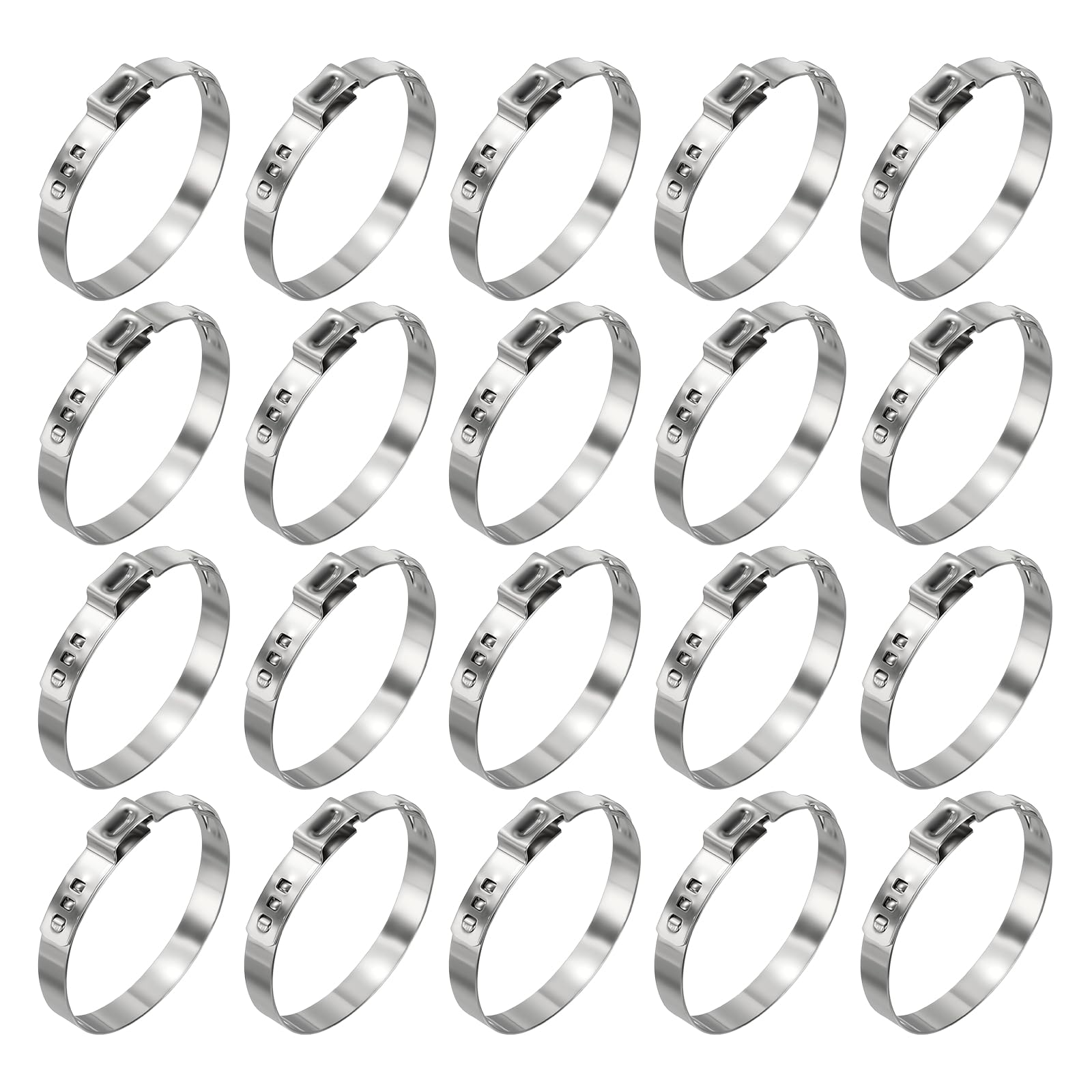 Kozelo 20Pcs Stainless Steel Single Ear Hose Clamps, Adjustable 42-45mm Heavy Duty Crimp Hose Clamp Assortment Kit, Metal Ear Cinch Rings Crimp Pinch Fitting for Automotive, Tubing