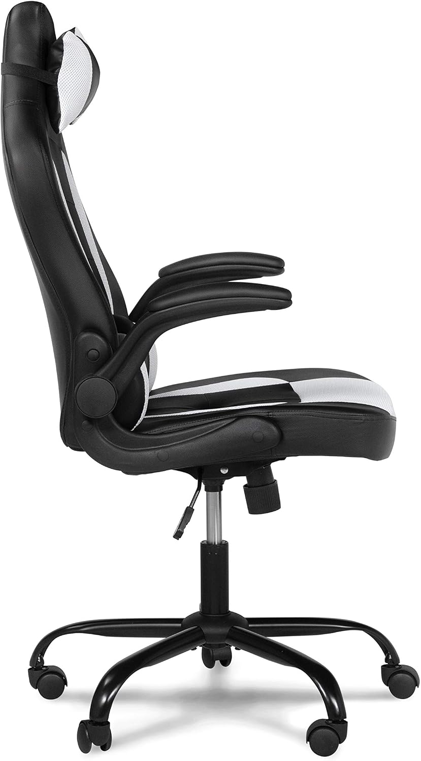 New Arrivals Furniture of America Den Ergonomic Gaming PU Leather Computer Chair, Black/White