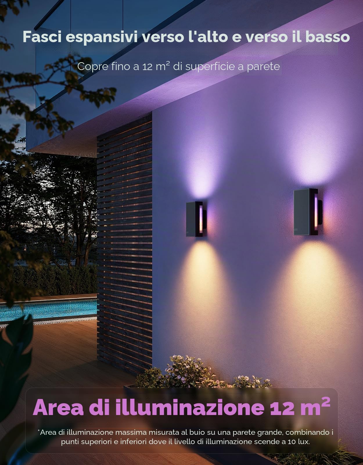 Govee Applique da Parete Esterno UpDown, 1400lm RGBICWW, IP66, 2 Pezzi | 2700K–6500K Luci Intelligenti per Portico da Esterno, 64 Scena, DIY, Matter/Alexa/Google, Veranda, Balcone, Terrazza