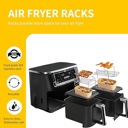 Miniatura 7 de Lebreary Estante para freidora de aire para freidora de aire de doble zona, parrilla para barbacoa con 4 pinchos, para DZ201 DZ401 y Ninja 8QT-10QT