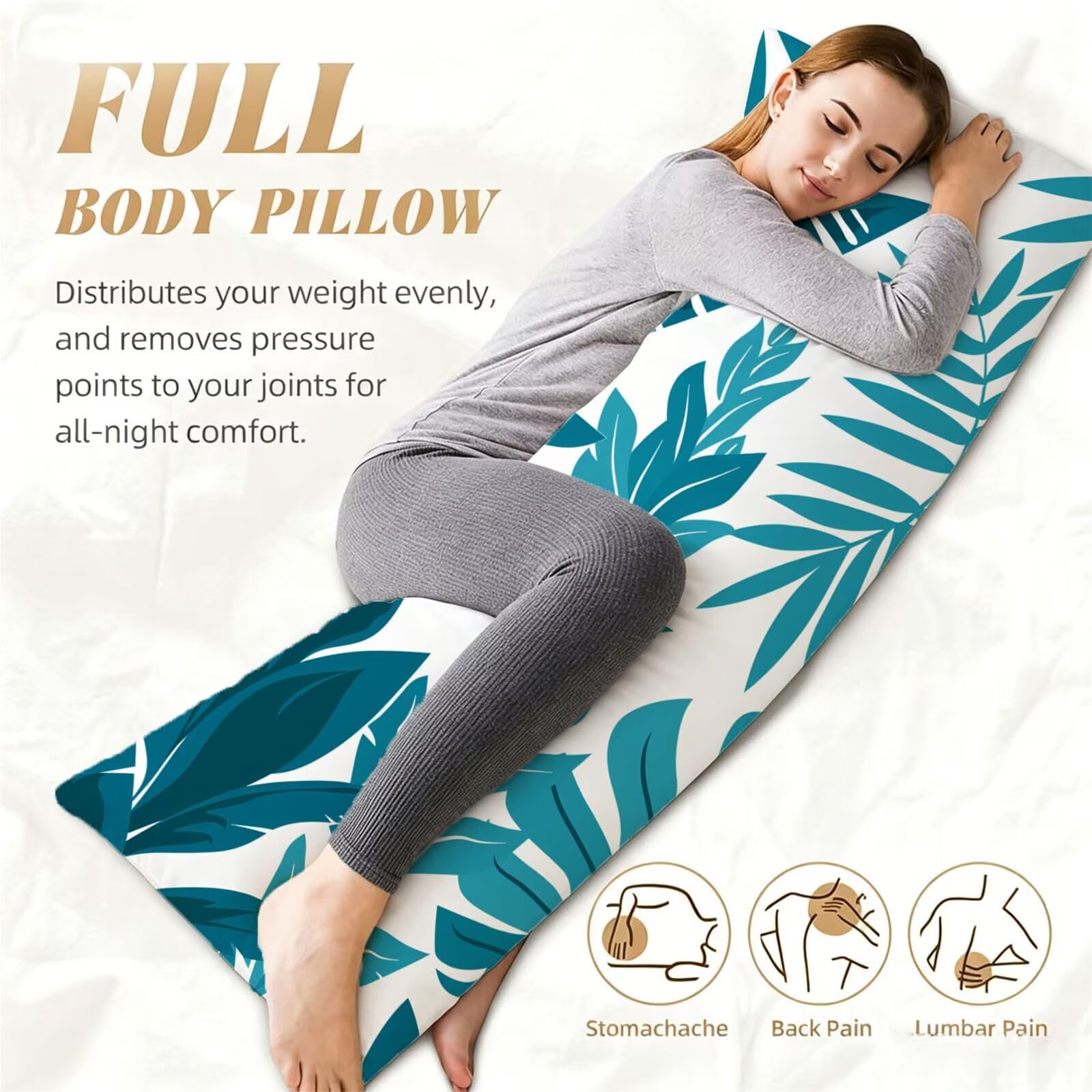Funda de Almohada 60 x 180 cm Azul Verdoso Protector Almohada 180 cm con Cremallera Invisible, Lino Durable y Transpirable Pillow Case Árbol Impresión a Doble Cara para Cama, Sofá y Dormitorio dg-638