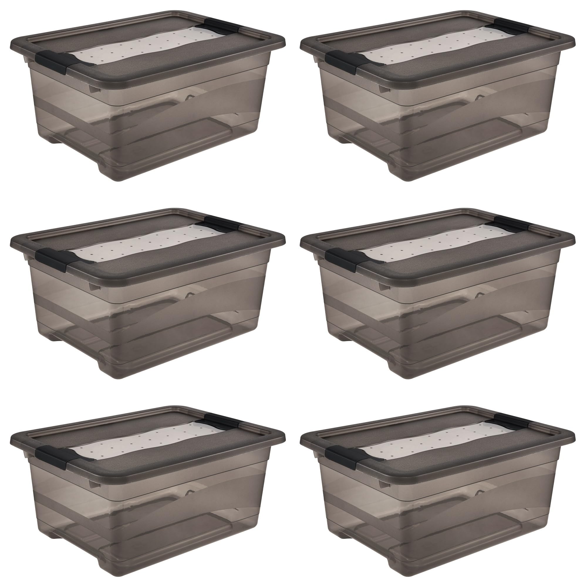 keeeper cornelia 6x Aufbewahrungsbox mit Deckel und Schiebeverschluss, 39,5 x 29,5 x 17,5 cm, 12 l, Crystal Grey