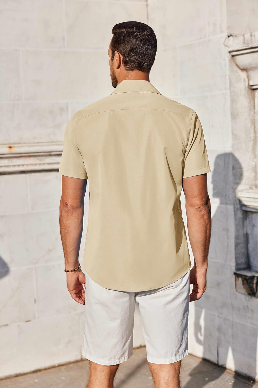 COOFANDY Mens Short Sleeve Casual Button Down Shirts Summer Untucked Beach Shirts with Pocket Light Brown - Image 4