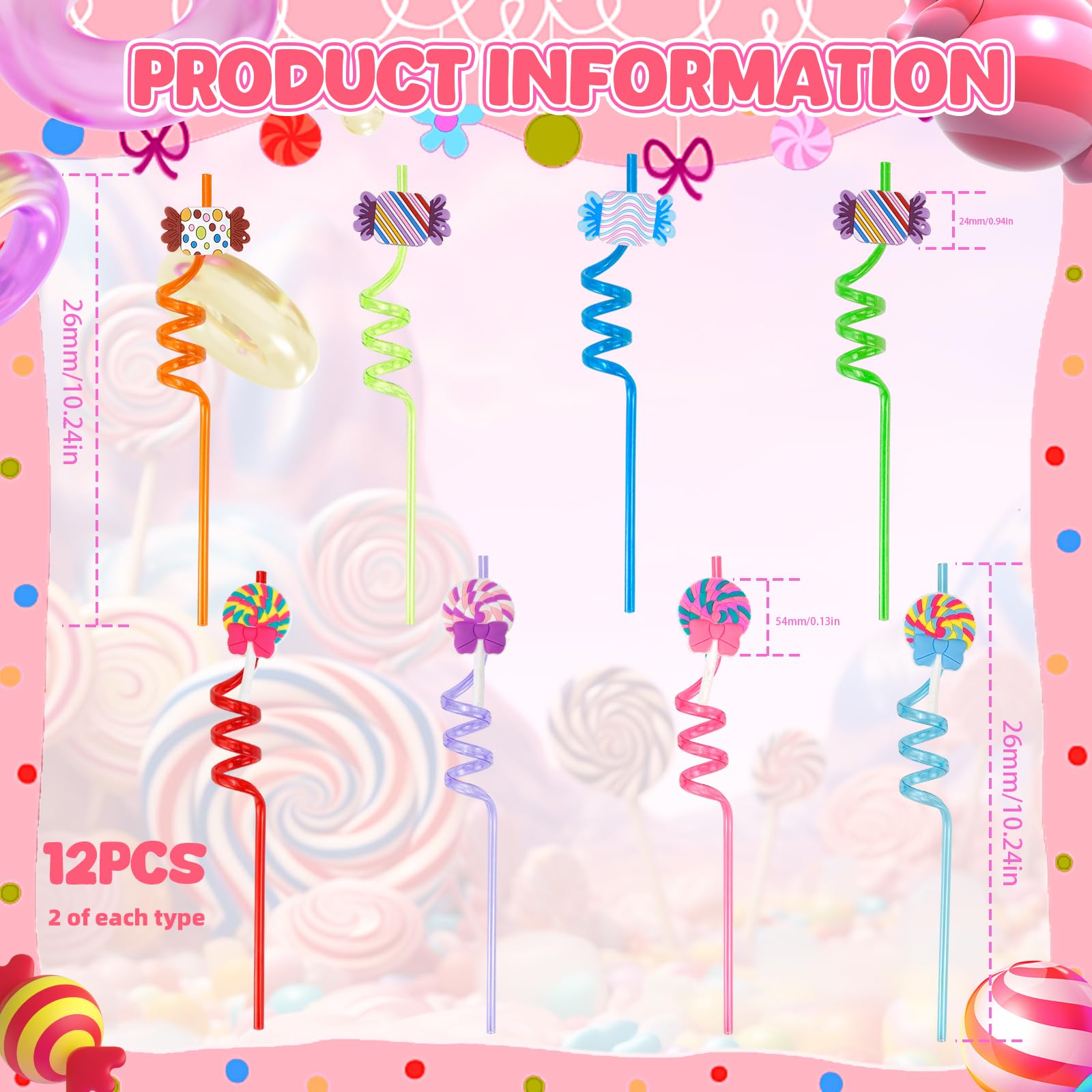 10 Pailles Réutilisables En Plastique Dur - 27 Cm, Couleurs Vives, Forme Spirale Amusante - Pour Fêtes, Anniversaires