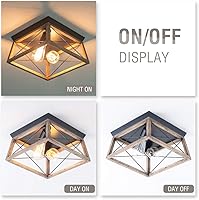 Vista 6 de VILUXY Lámpara de techo rectangular industrial retro con pantalla de madera para pasillo, entrada, passway, comedor, dormitorio, balcón, sala