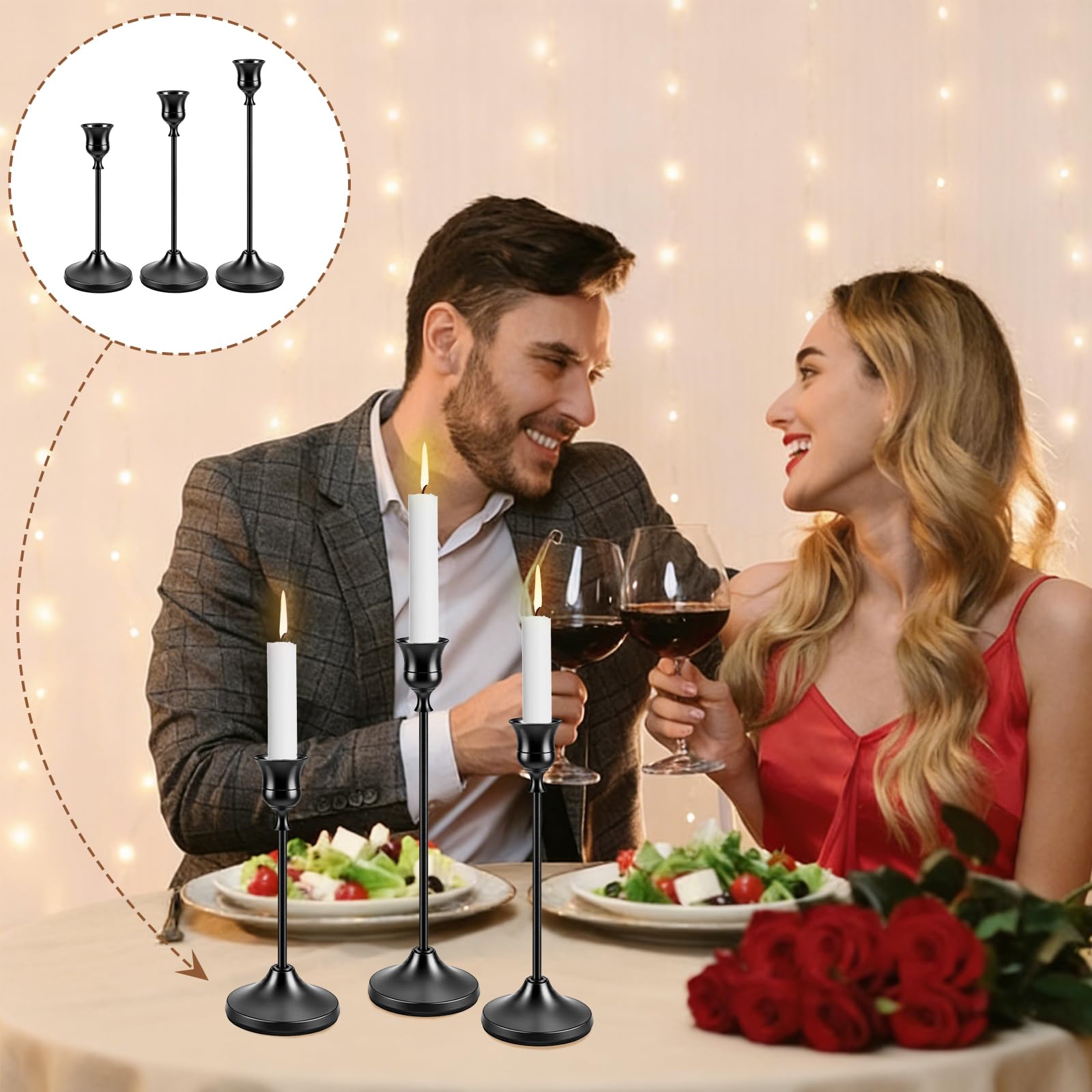 15 pièce 3 Tailles de Bougeoirs Coniques Noirs Bougeoir Décoratif Chandelier en Métal Ensemble de Bougeoirs pour la Décoration Intérieure Mariage Salle à Manger Fête Anniversaire