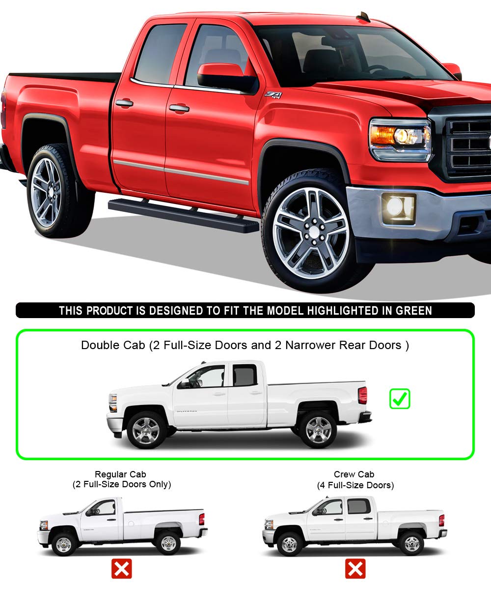 APS Premium 4in Black Running Boards Compatible with Silverado Sierra Double Cab 07-18