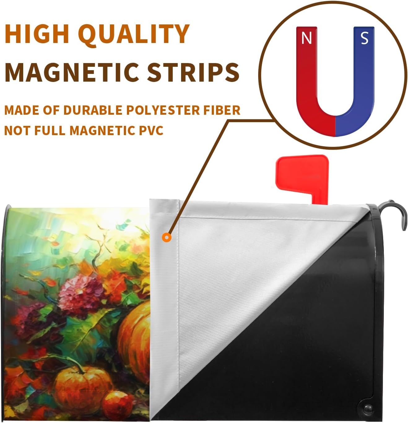 Fall Thanksgiving Magnetic Mailbox Cover Harvest Pumpkin Mailbox Wraps Waterproof Daisy Floral Mailbox Post Letter Box Covers Oversize Large Size 25.5 X 21 Inches for Home Garden Yard Outside image 3