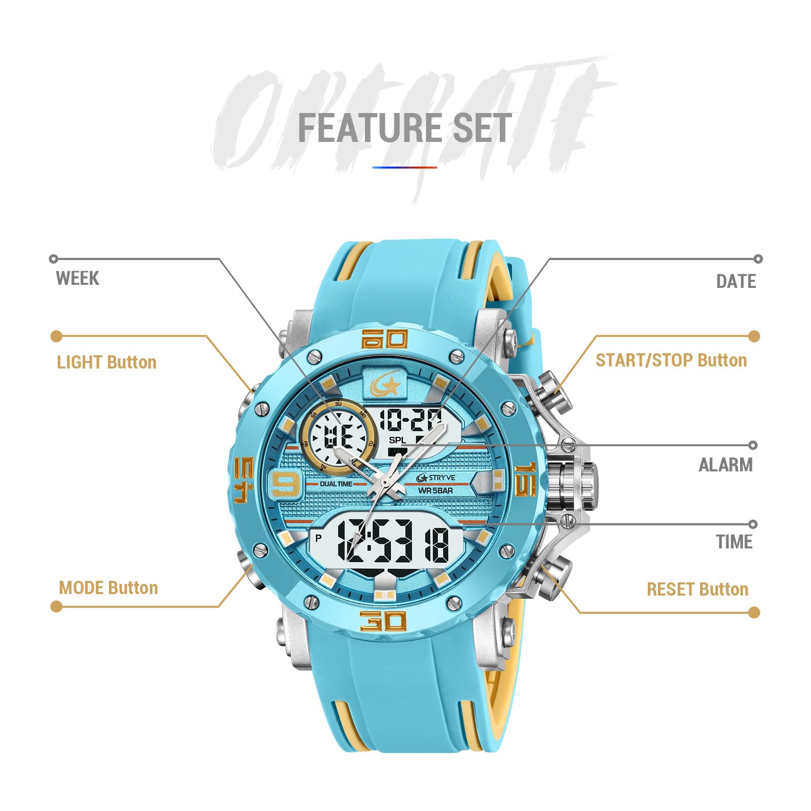 CARLIEN Reloj de pulsera para hombre, multifunción, deportivo, militar, analógico, digital, con retroiluminación LED, esfera grande, correa de silicona, cronómetro, fecha automática, 50 m, resistente