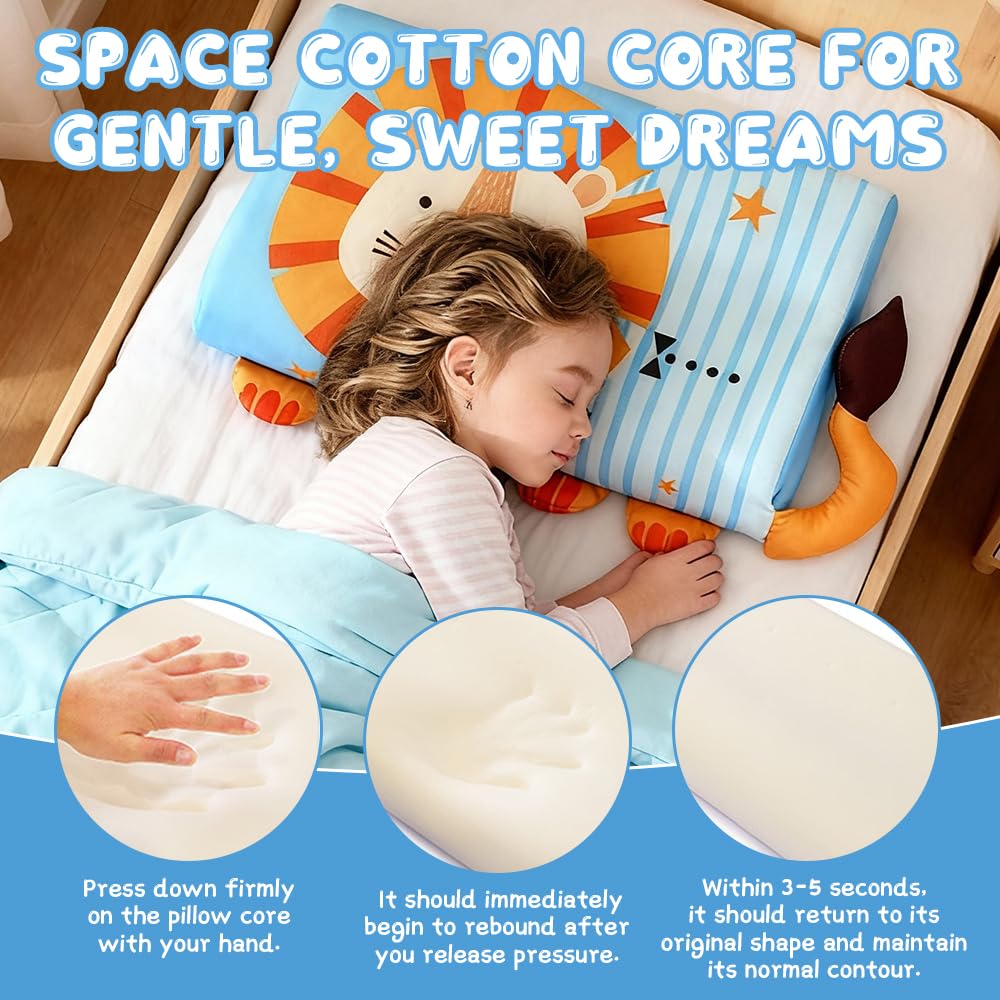 Oreiller Enfant, 45 x 27cm Oreiller Ergonomique Enfant, Coussin de Sommeil pour en-Fant, Confortable Sommeilenfant vec Taie pour La Crèche, T'apporte de Beaux Rêves (Fuchs)