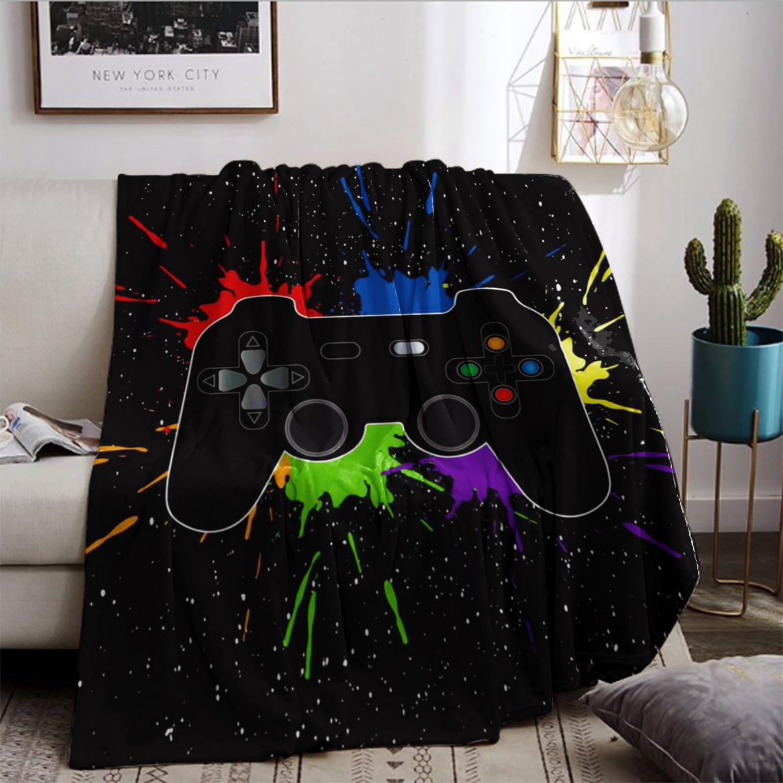 Coperta console di gioco 3D acquerello nero Galaxy Tie Dye 130 x 150 cm, coperta gamer per adolescenti, ragazzi e ragazze, moderna coperta per letto e divano con motivo console di gioco