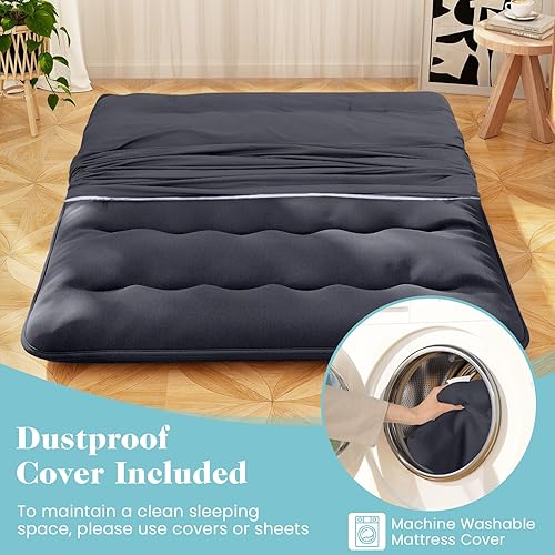 Miniatura 4 de Byroce - Colchón de futón, catre de dormir enrollable con funda lavable, almohadilla de algodón portátil con bolsa para campamento, tapete de tatami