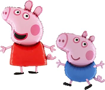 Toyland Pack of 2 Giant Peppa Pig & George Pig Character Foil Balloons - Pink & Blue, 95cm Each, Self-Sealing, Perfect for Childrens Birthday Parties