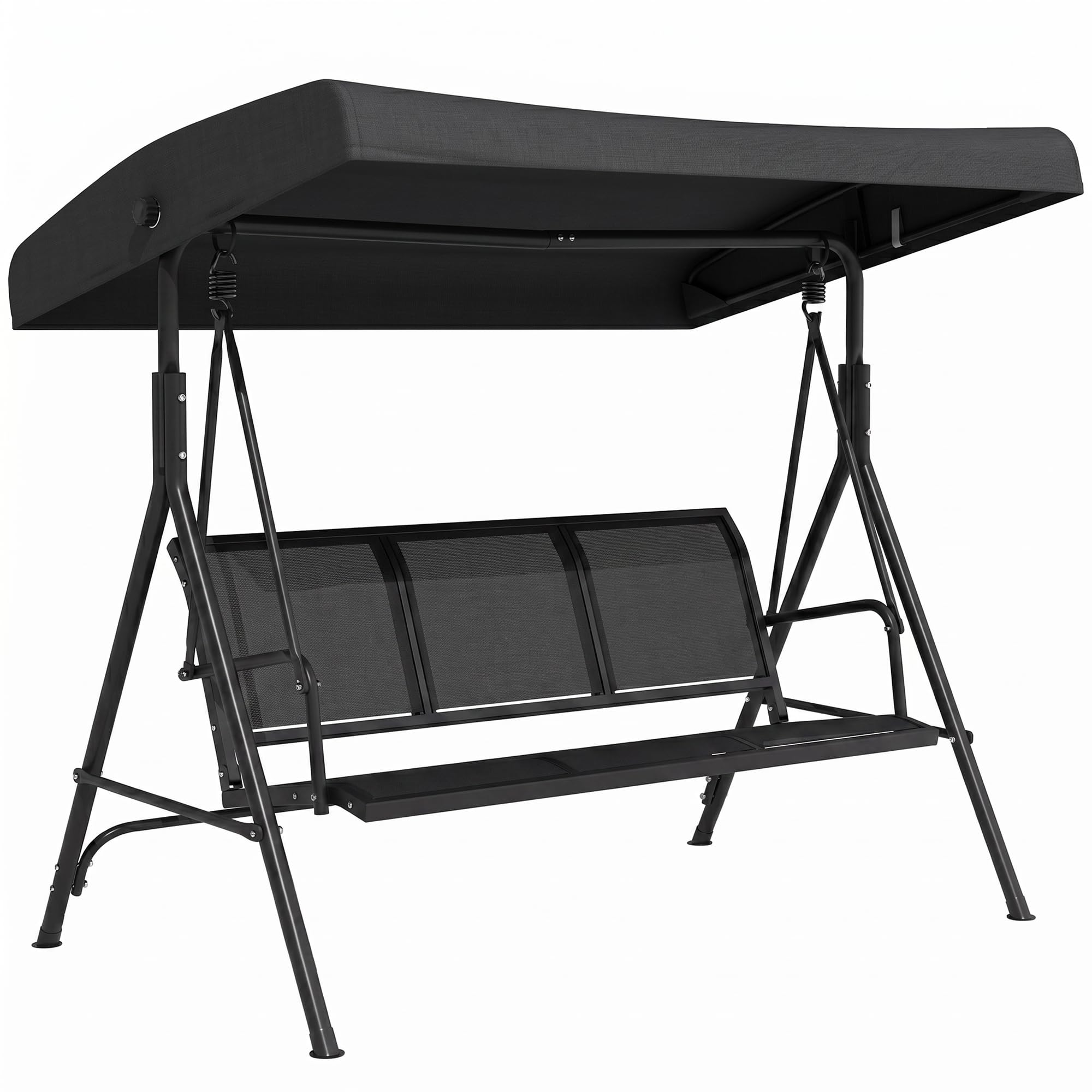 Outsunny Columpio de Jardín Exterior de 3 Plazas con Toldo Reclinable, Balancín de Jardín Exterior con Respaldo Transpirable y Marco de Acero, para Terraza Balcón, 175x118x159 cm, Negro