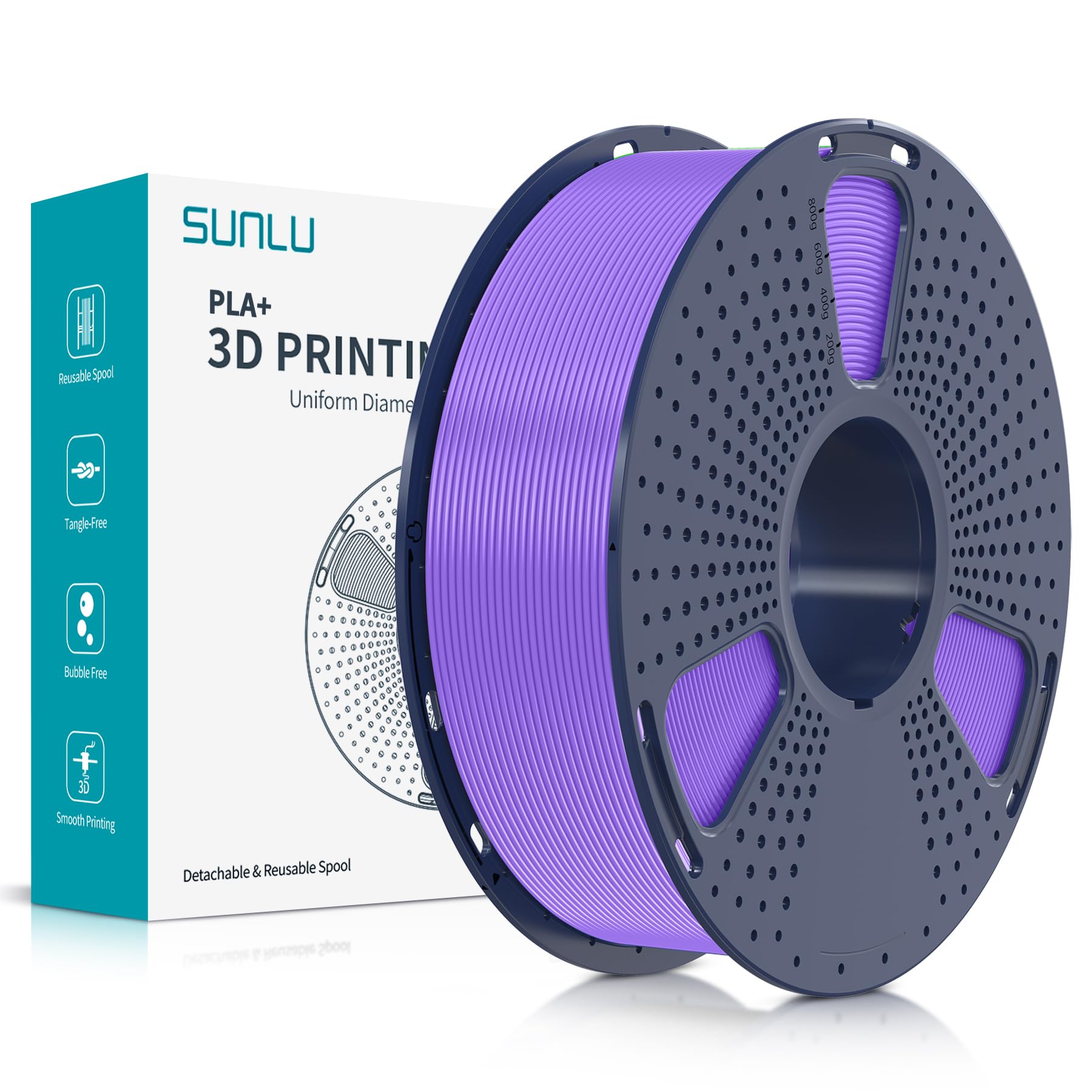 SUNLU PLA Plus filamento per stampante 3D, Filamento PLA+ 1.75mm, Filamento ad alta resistenza compatibile con stampanti 3D FDM, Precisione dimensionale +/- 0.02 mm, Bobina da 1kg (2.2LBS), Viola