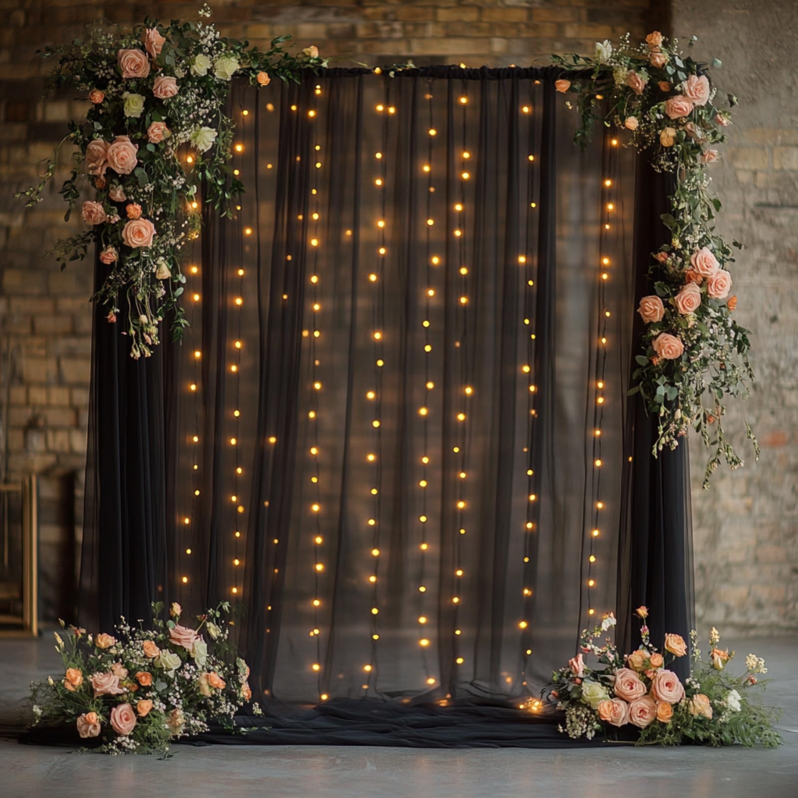 Rideau en tulle avec guirlandes lumineuses pour fêtes, rideaux transparents infroissables pour mariage, Halloween, fête prénatale, fête prénuptiale, anniversaire, danse, décoration d'intérieur