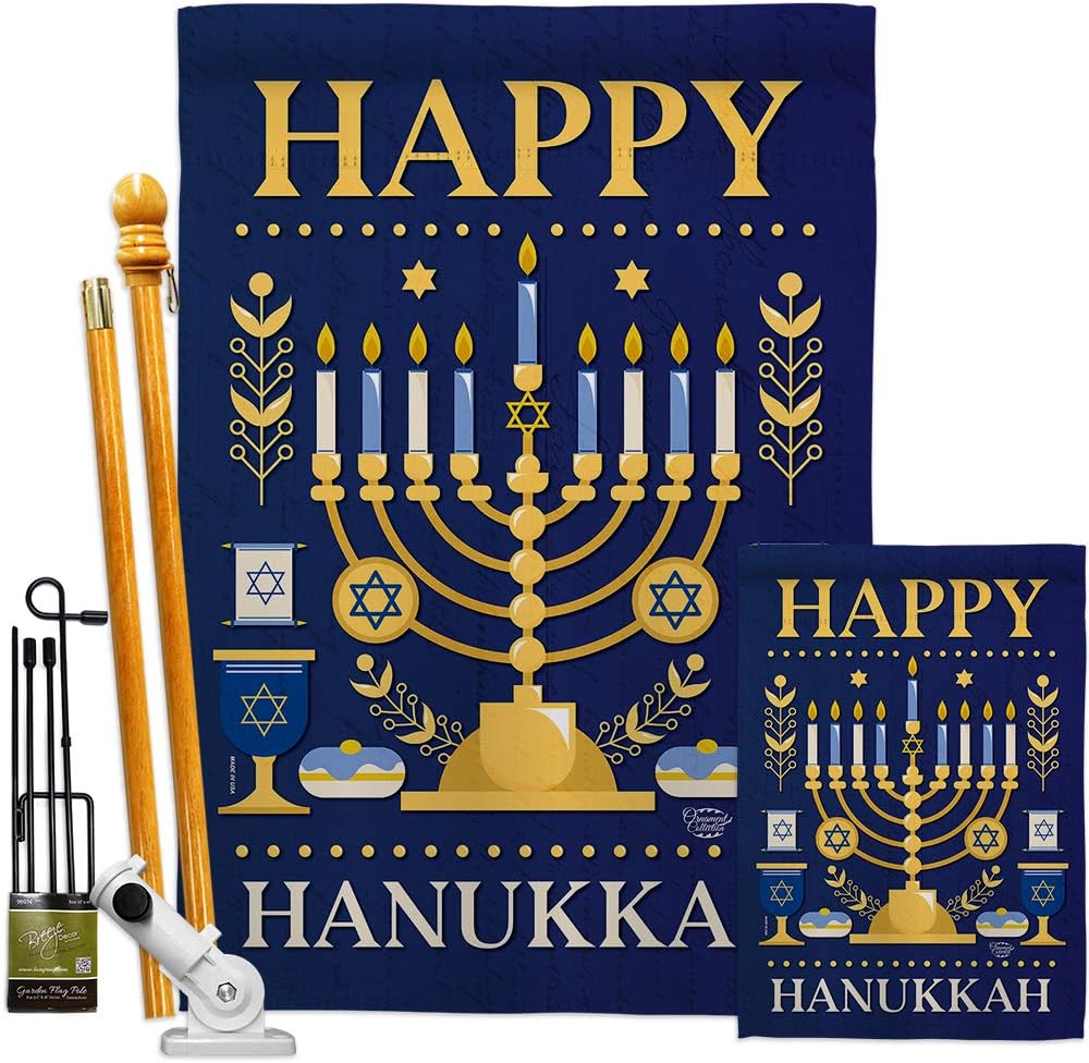 Happy Hanukkah House Flag Wintertime Candle Bonsai Menorah Jewish Chanukah David Small Decorative Gift Yard Banner Made In USA 28 X 40