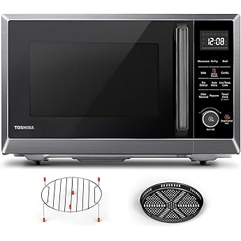 TOSHIBA Air Fryer Combo 8-in-1 Countertop Microwave Oven, Convection, Broil, Odor removal, Mute Function, 12.4" Position Memory Turntable with 1.0 Cu.ft, Black stainless steel, ML2-EC10SA(BS)
