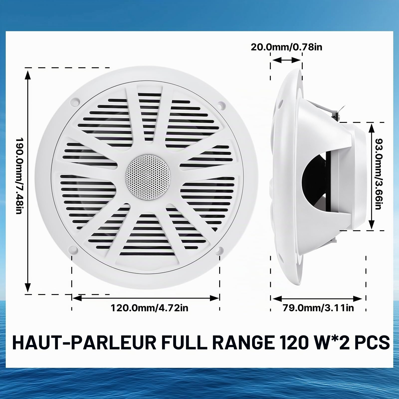 Marine Stereo Radio Bateau Système avec 2 Haut Parleurs, MP3 Player AM/FM Radio imperméable für Boote, Yachten Marineboote, BT5.0 Verbindung