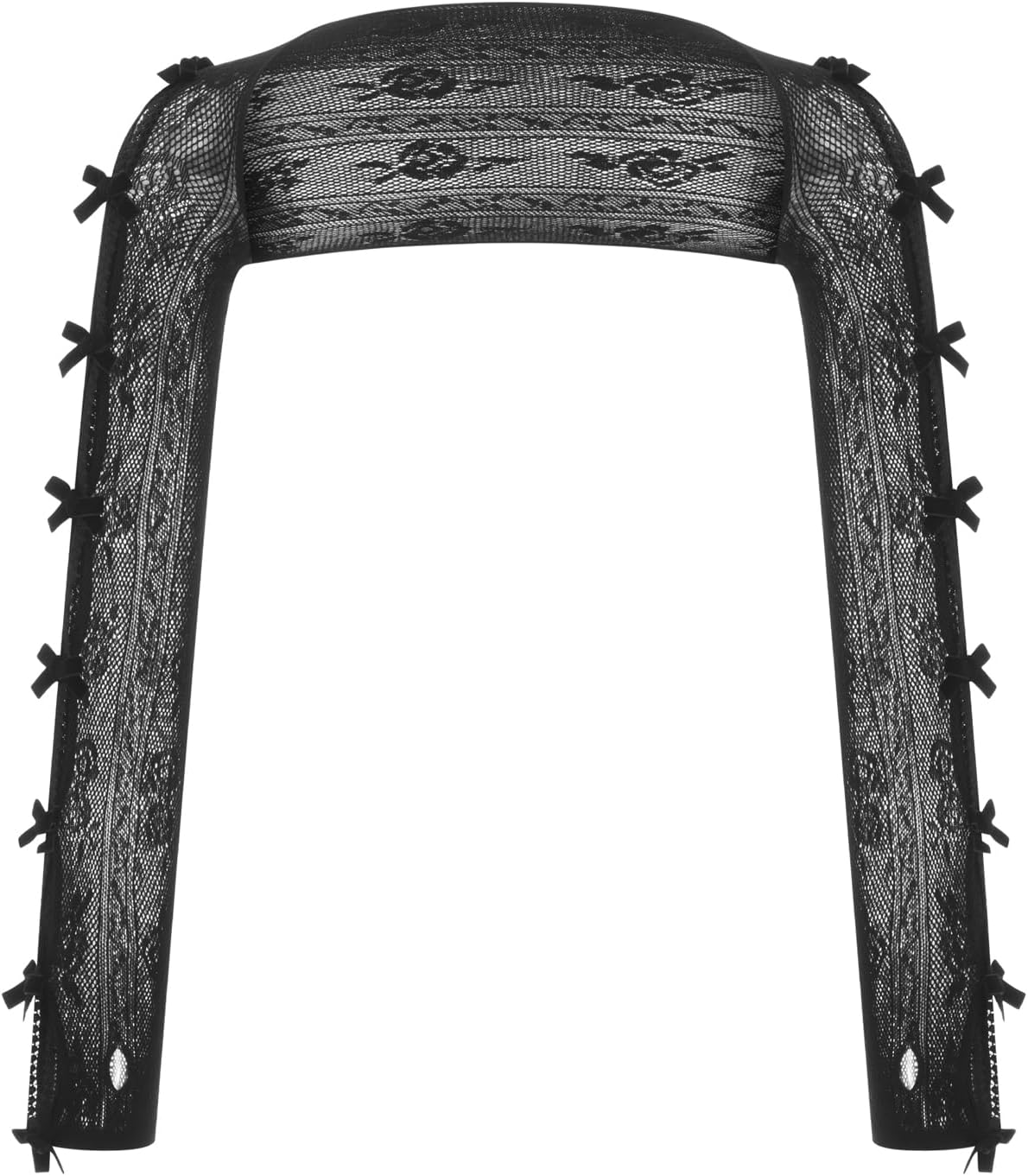 Women Long Sleeve Lace Shrug with Thumb Hole, Open Front Cut Out Bow Bolero Fishnet Shawl Arm Sleeves Cardigan