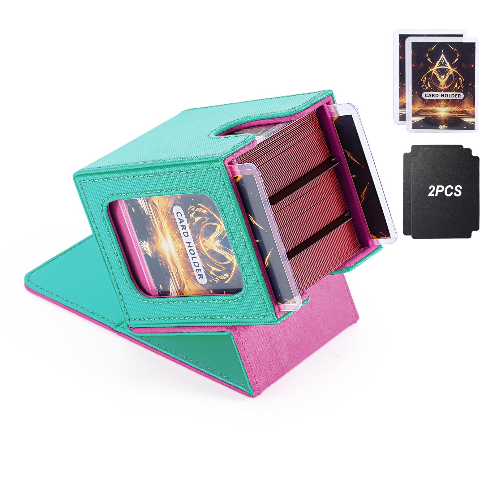 MTG Commander Deck Box for TCG with dual display windows,Turquoise/Pink — image 1