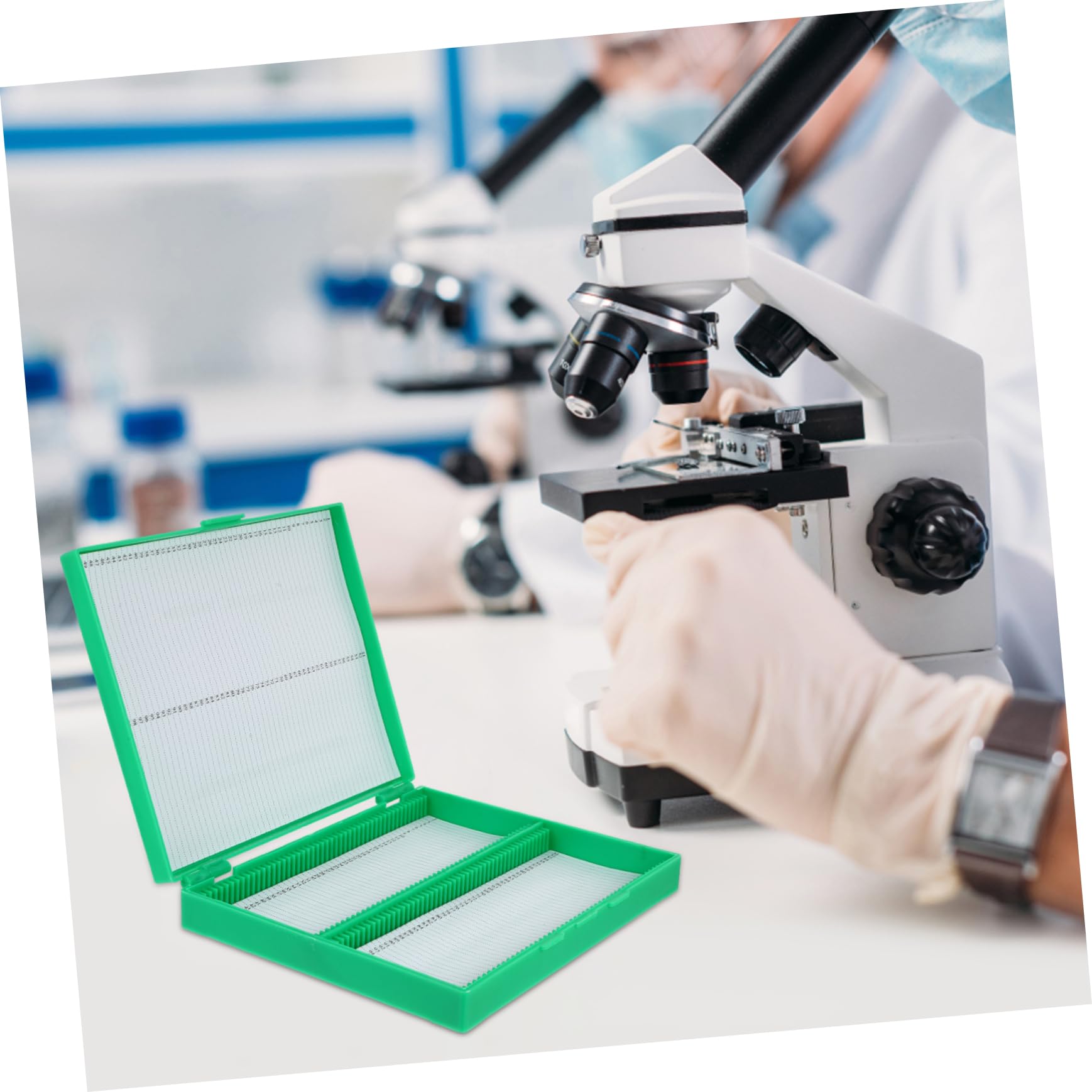 Hohopeti Microscope Slide Holder Plastic Slide Storage Box 100 Slides Lab Slide Organizer Slide Storage Container Green