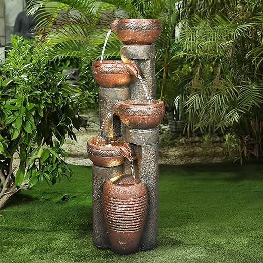 Hamiedun 5 Tier Outdoor Garden Water Fountain Decor, Resin