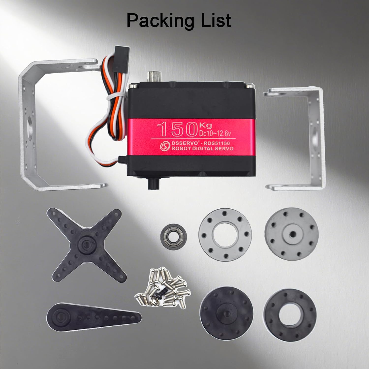 150KG Digital RC Servo,RDS51150 Dual Shafts 12V High Torque Stainless Steel Metal Gear Large Steering Servo Motor with Mounting Brackets for 1/5 RC Car Crawler Robotic Arm Control Angle 270°