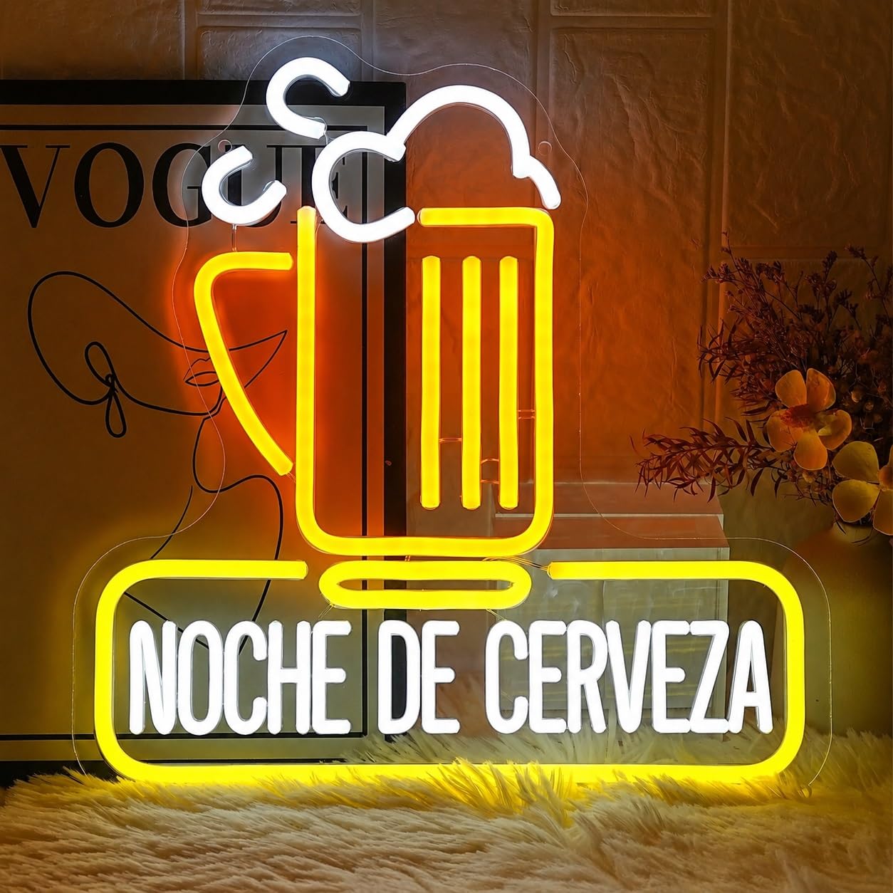 Signs Lamp "Noche De Cerveza" Beer Mug Neon Sign Dimmable