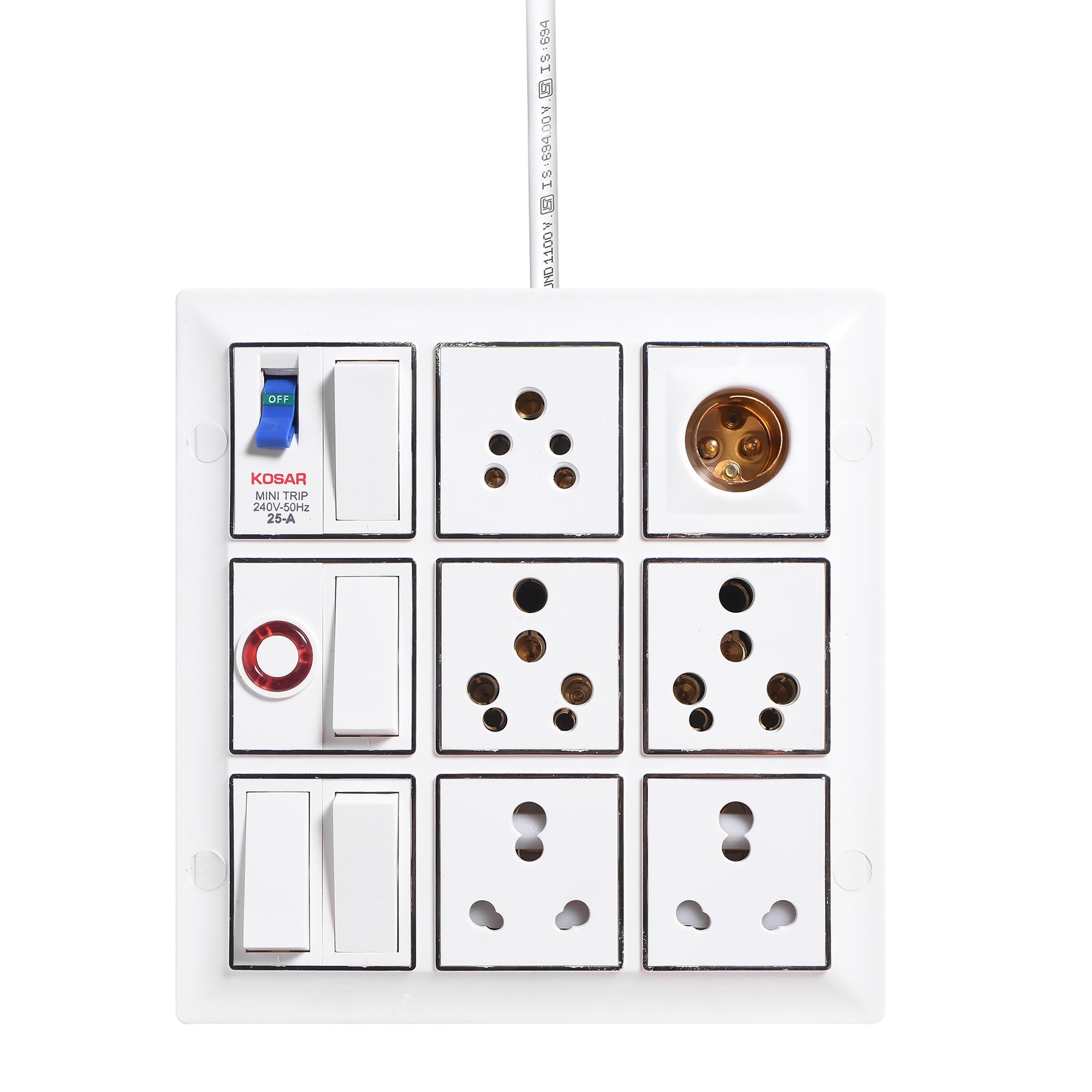 ELEGANT CASA Electric Extension Board with Cord Heavy Duty 6+16 Amp Multi Sockets, Switches with MCB High Power Extension Box (2500w) Power Strip with 3 Meter Extension Wire 3 Core 16 Amp Plugtop-image-44