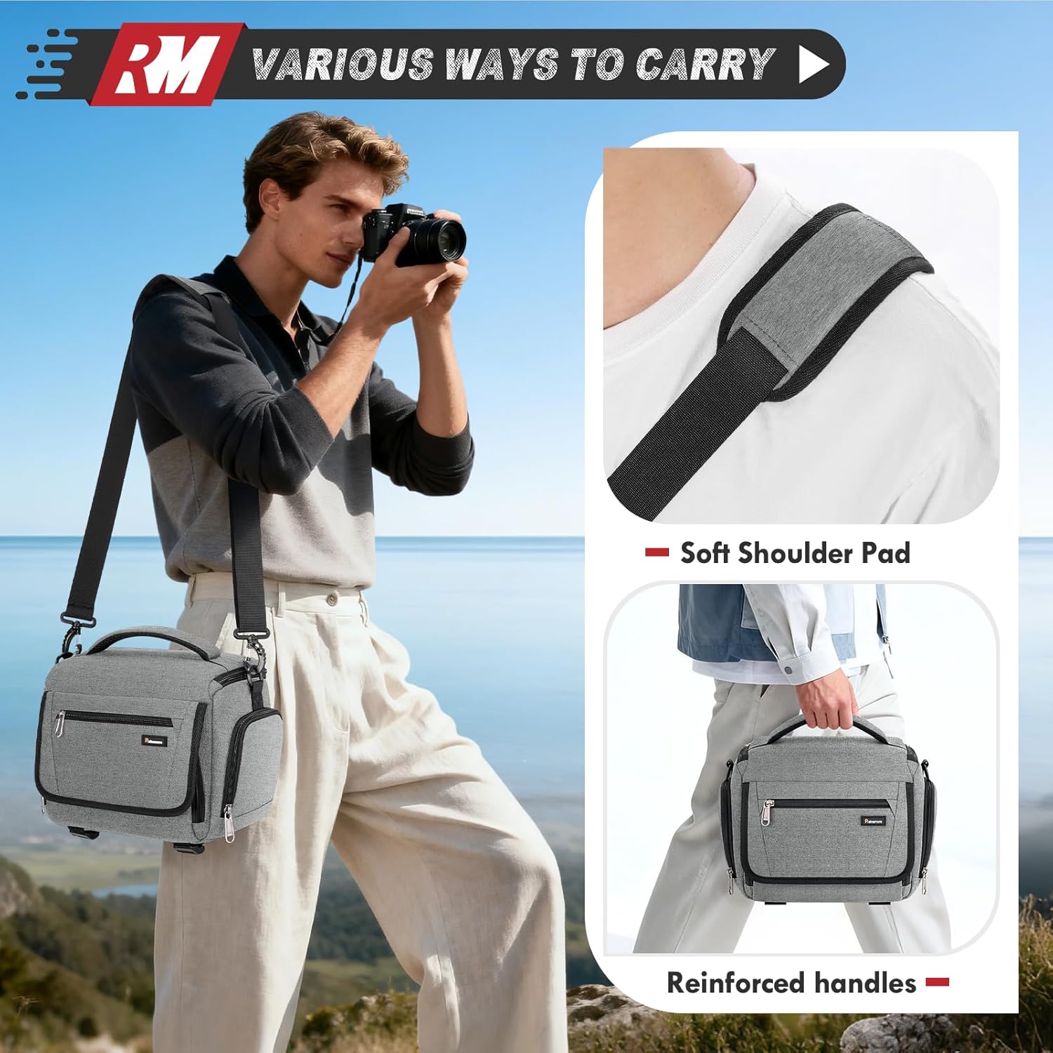 RAINSMORE Waterproof Camera Bag with Tripod Holder for Canon, Sony, Nikon, and Fujifilm – Small Sling Camera Case for Photographers, Grey