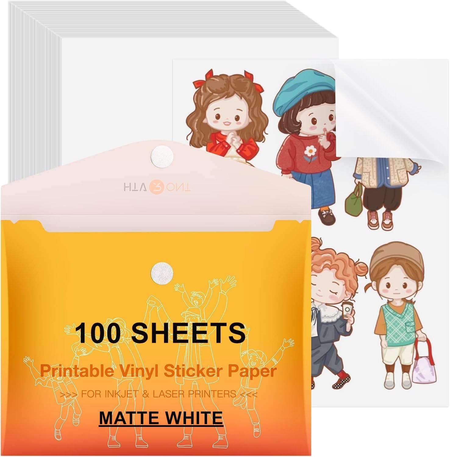 HTVRONT Printable Vinyl Sticker Paper, 100 Sheets Matte Waterproof Sticker Paper For Inkjet Printer & Laser Printer, Dries Quickly-Standard Letter Size 8.5"X11" MATTE WHITE 100 SHEETS