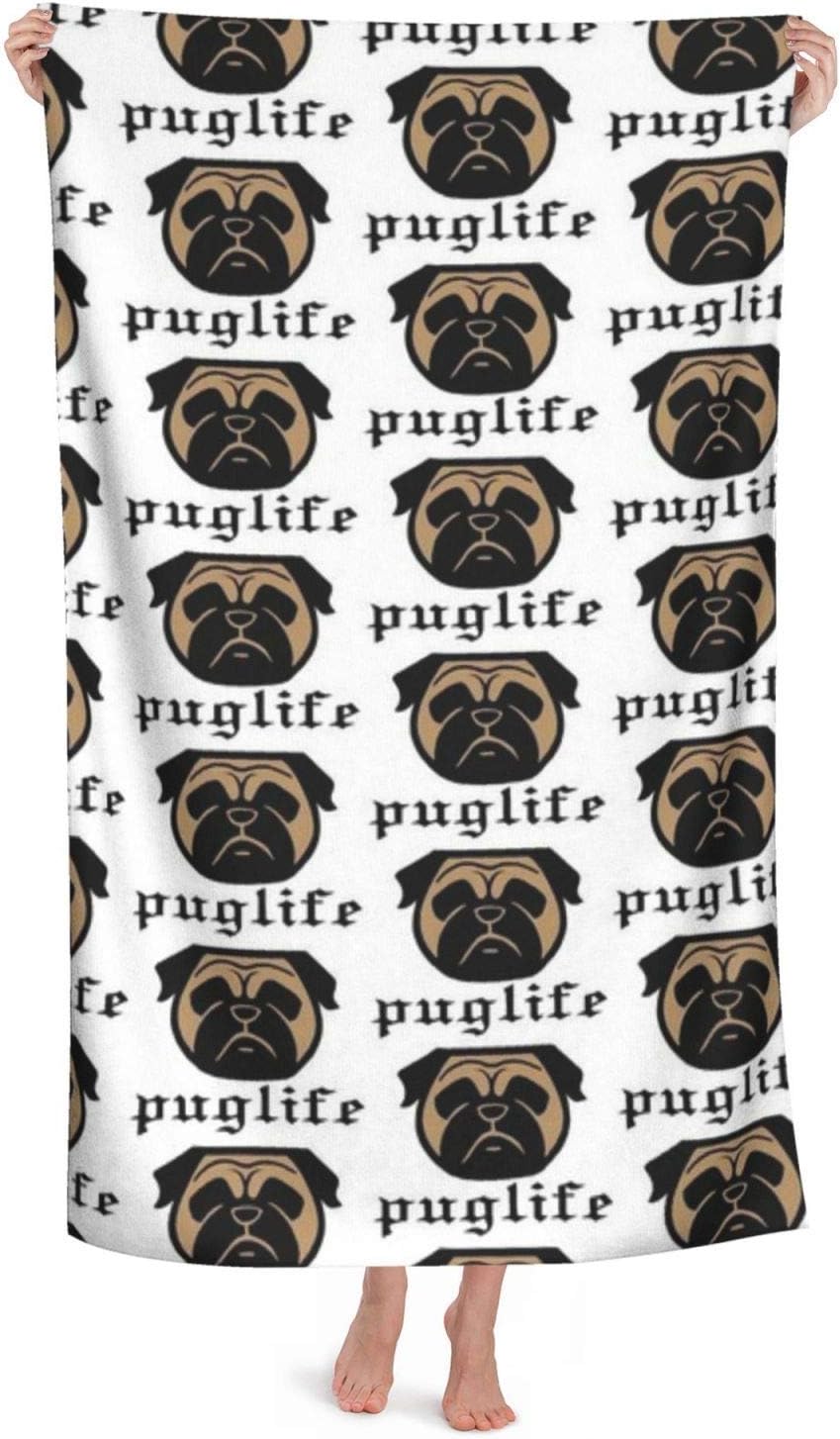 LOUJIN Beach Towel Pug Life Thug Pug Dog Pugsta Pup Perfect Pug Highly Absorbent Microfiber Blanket Soft Oversized Bath Towels 80X130CM