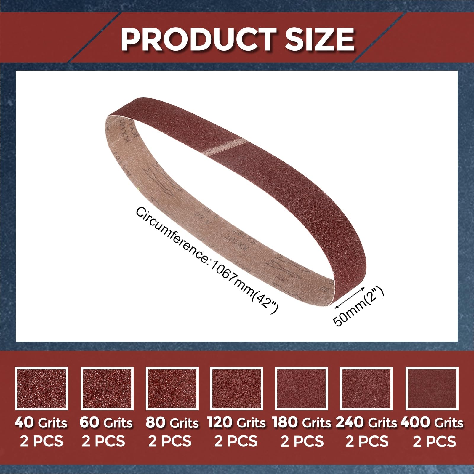 Kozelo 14Pcs Sanding Belts 50mm x 1067mm 40/60/80/120/180/240/400 Grit Aluminum Oxide Abrasive Sandpaper for Belt Sander Metal Grinding Wood Working Weld Rust Removal - Image 2
