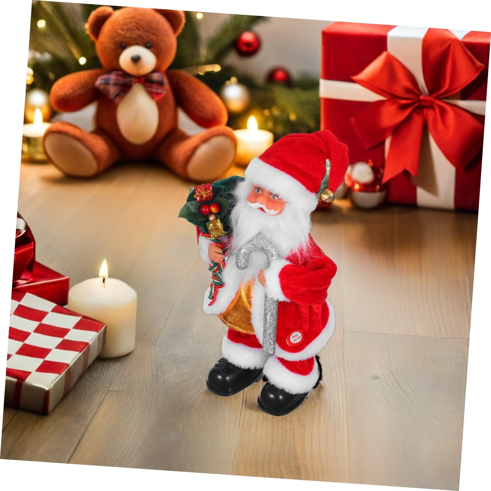 Hohopeti Bambola di Babbo Natale Elettrica Decorativa Giocattolo Musicale per Feste Natalizie Aggiunta Divertente per Caminetti e Scrivanie
