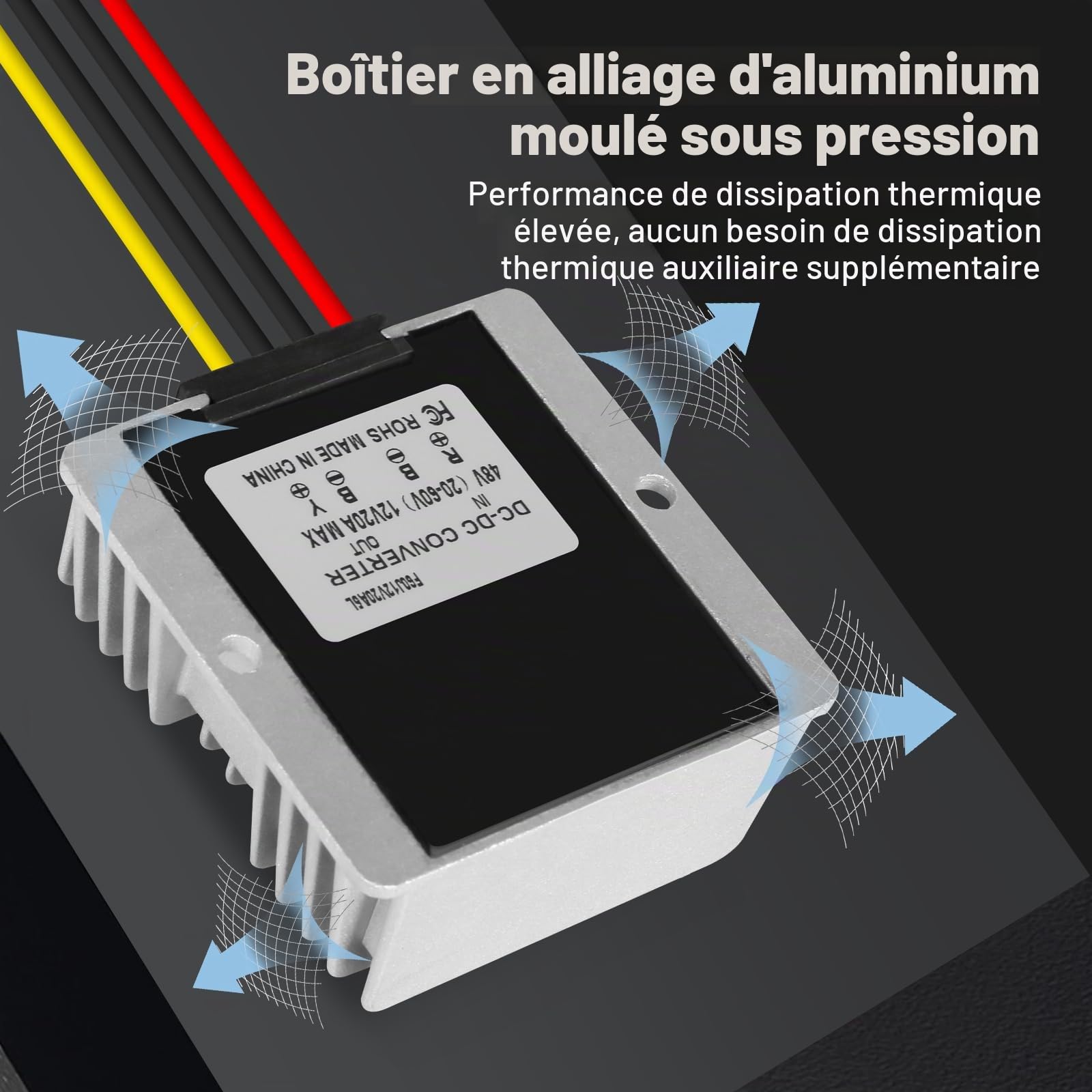 Régulateur de Tension 24V 36V 48V à ​​12V 20A, Convertisseur DC-DC Buck | IP67 Étanche Module Abaisseur de Tension Transformateur, pour Voiture