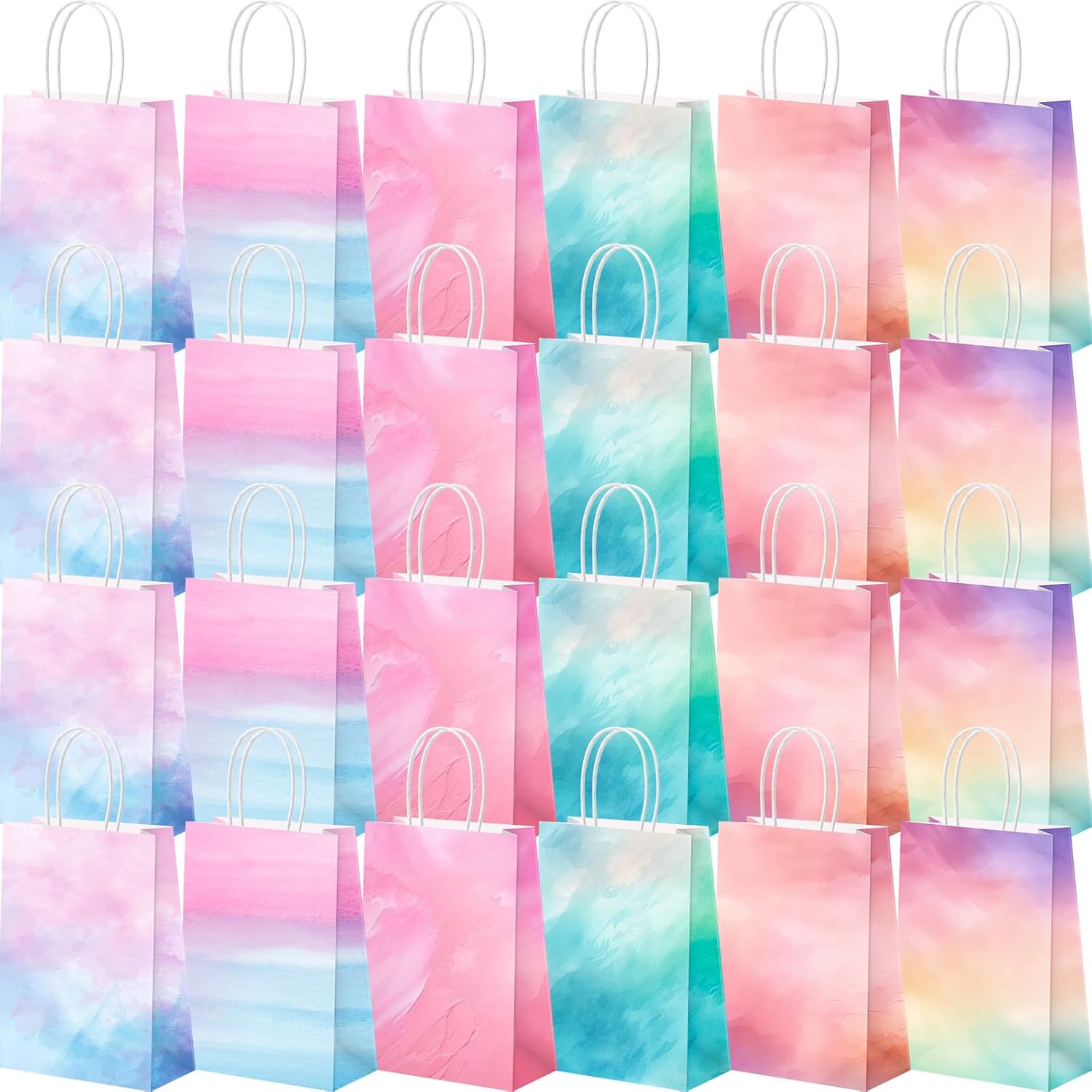 Humyoun 24 Pcs Pastel Gift Bags Paper Goodies Bags with Handles Watercolor Tie-Dye Candy Treat Gifts Wrapping for Baby Shower Wedding Birthday Party Supplies - Image 7