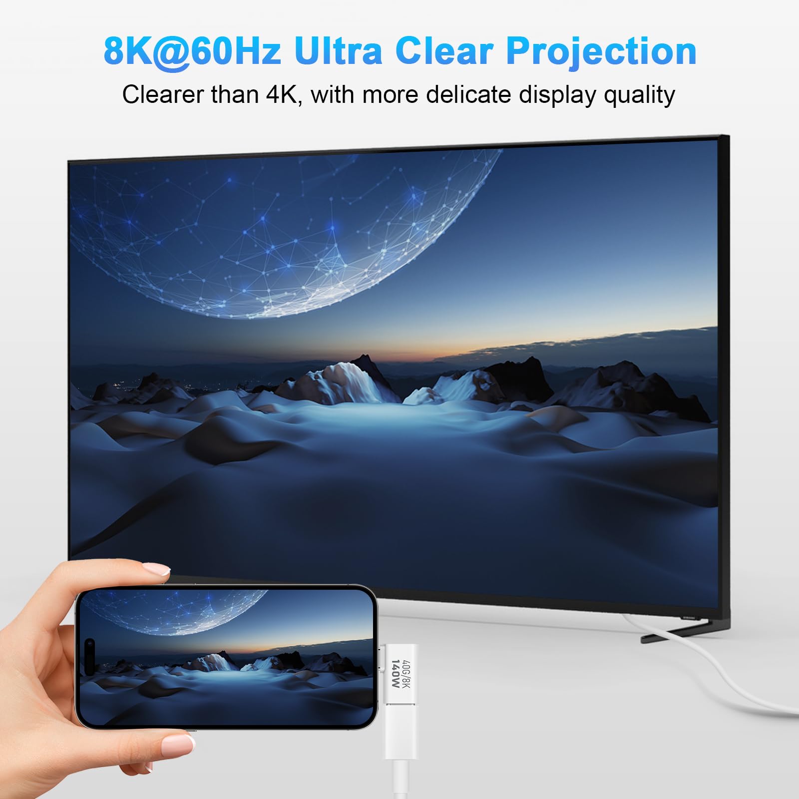 Adapter USB C 40 GB/8K 140 W, adapter USB 4.0 Side Bend typ C PD140W męski na żeński, idealny do MacBooka Pro/Air, Thunderbolt 4/3, HUB USB-C, Magsafe i innych