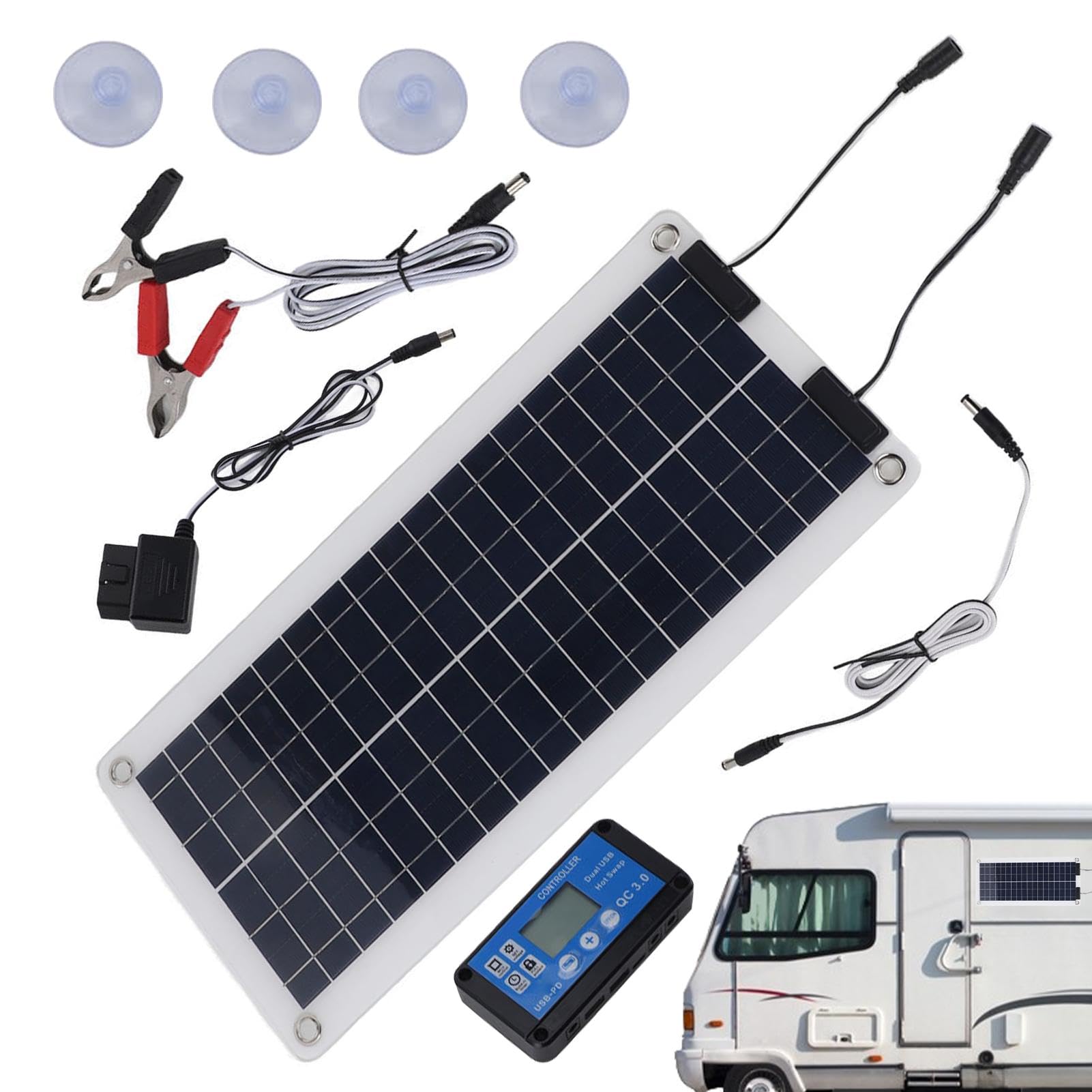 Mantenitore caricabatteria per auto solare,Mantenitore batteria solare | Caricabatteria di mantenimento da 100 W impermeabile,Mantenitore solare per doppia uscita, per auto nautiche, barche, moto, aut