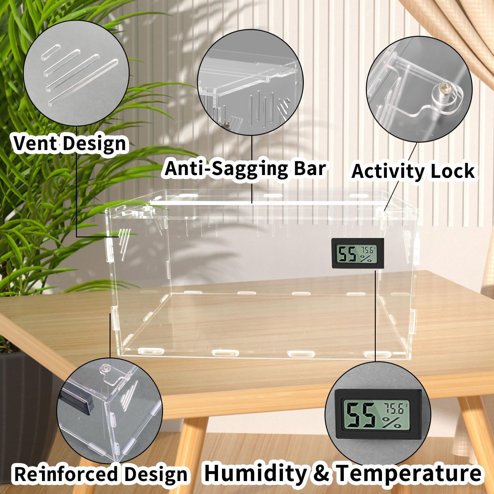 Tanque de reptiles, terrarios de reptiles, caja de cría de reptiles acrílicos, tanque de jaula de terrario para pequeños insectos reptiles en casa y oficina (grande)