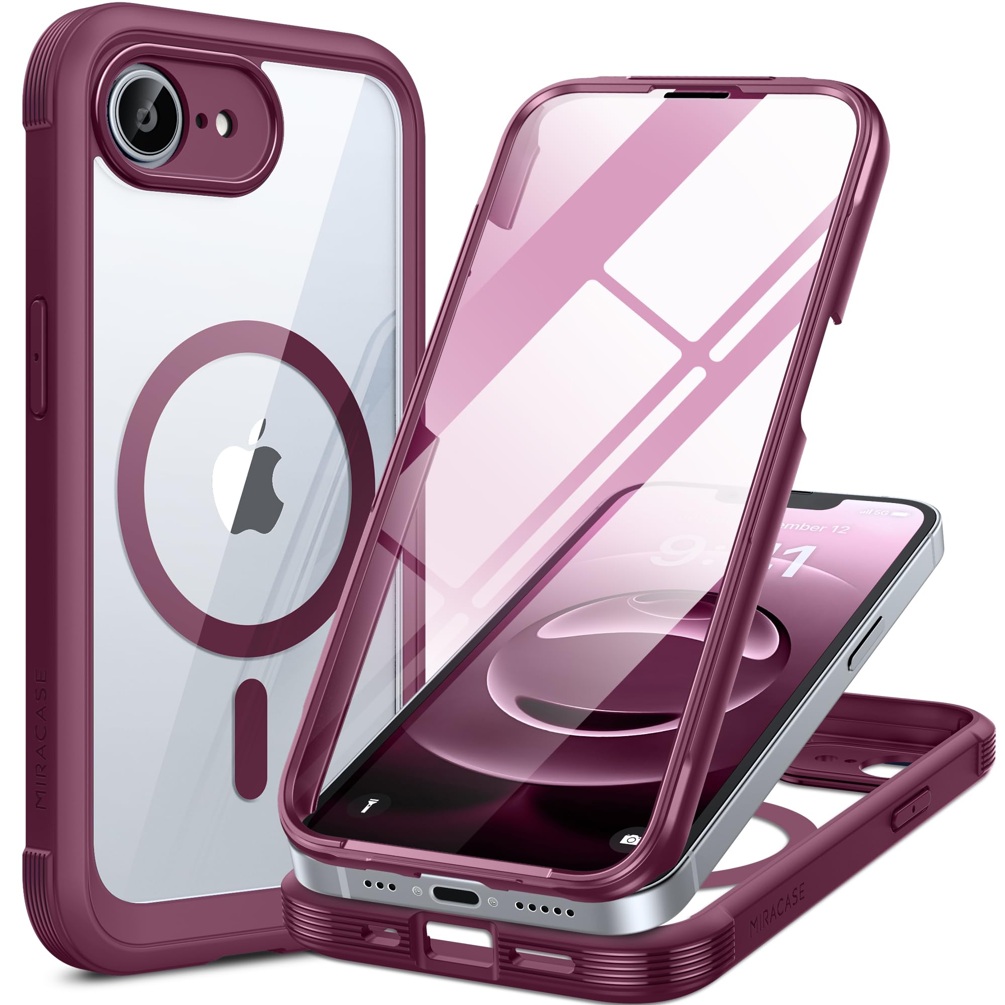 Photo 1 of Miracase for Phone 17e Case & iPhone 16e Case, Full-Body Phone with Built-in Glass Screen Protector, [Magnetic with MagSafe] Military Drop Proof 17 E/ 16 E Cover Bumper 6.1 inch, Plum